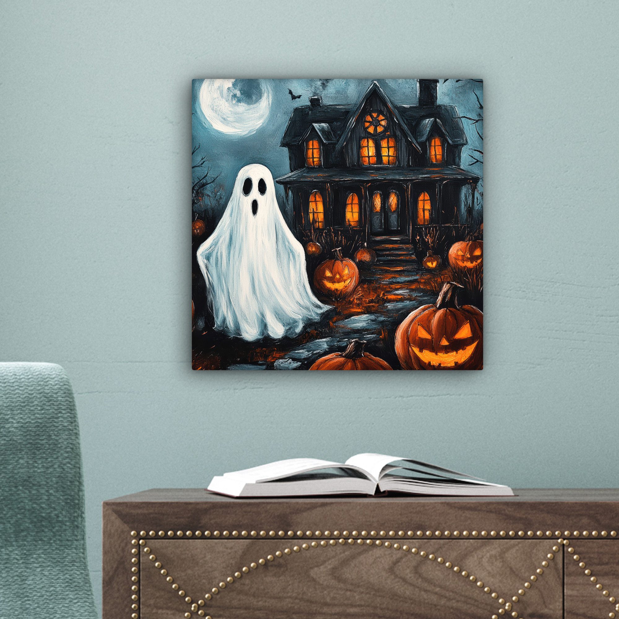 OneMillionCanvasses® Leinwandbild Halloween - Spukhaus - Kürbis - Gespenst, Fotodruck (1 St), Leinwand Canvas Wandbild, Wanddekoration 20x30 cm – Bild 3 von 5