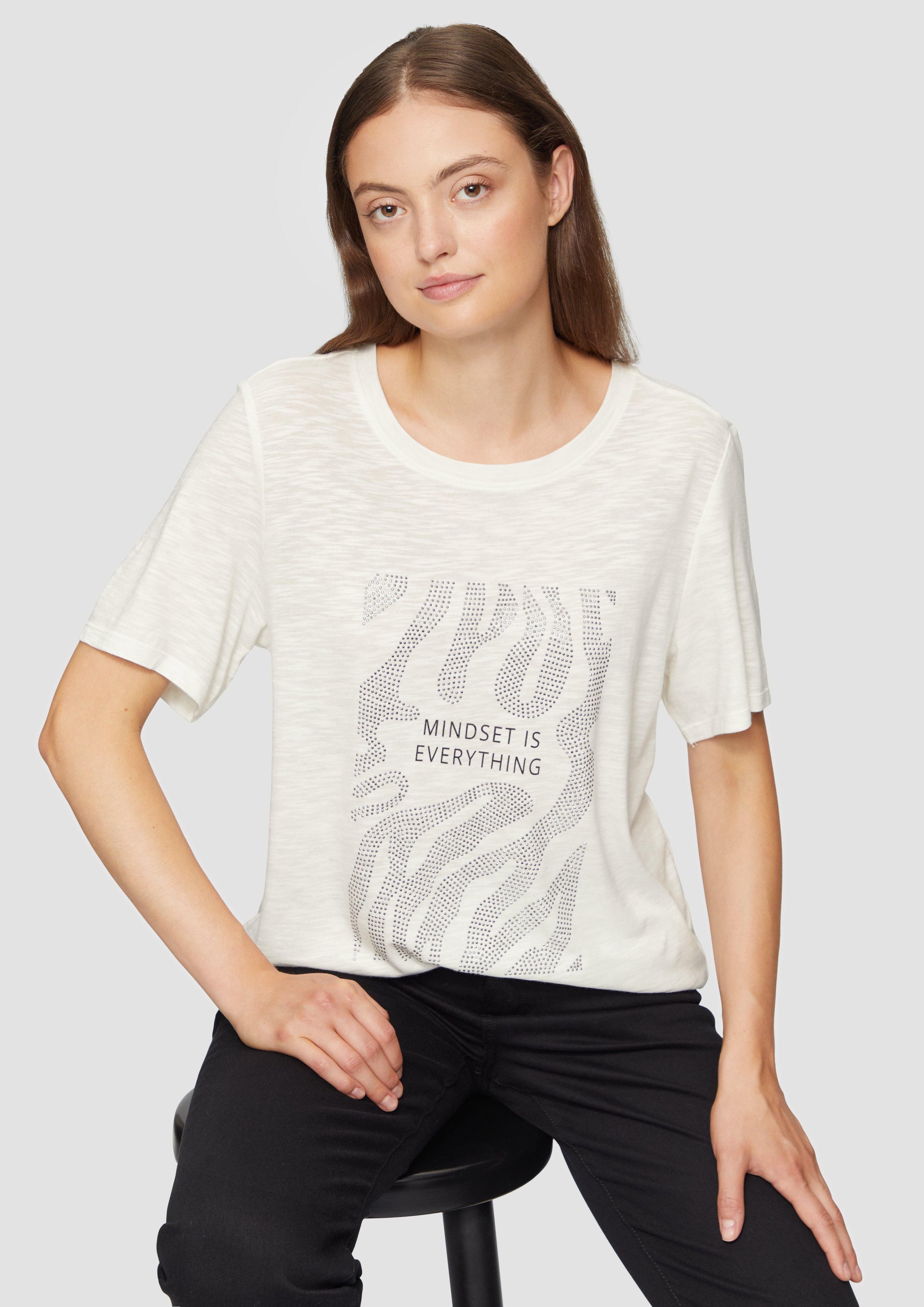 s.Oliver Kurzarmshirt Flammgarnshirt mit Schmucksteinen Schmucksteine günstig online kaufen