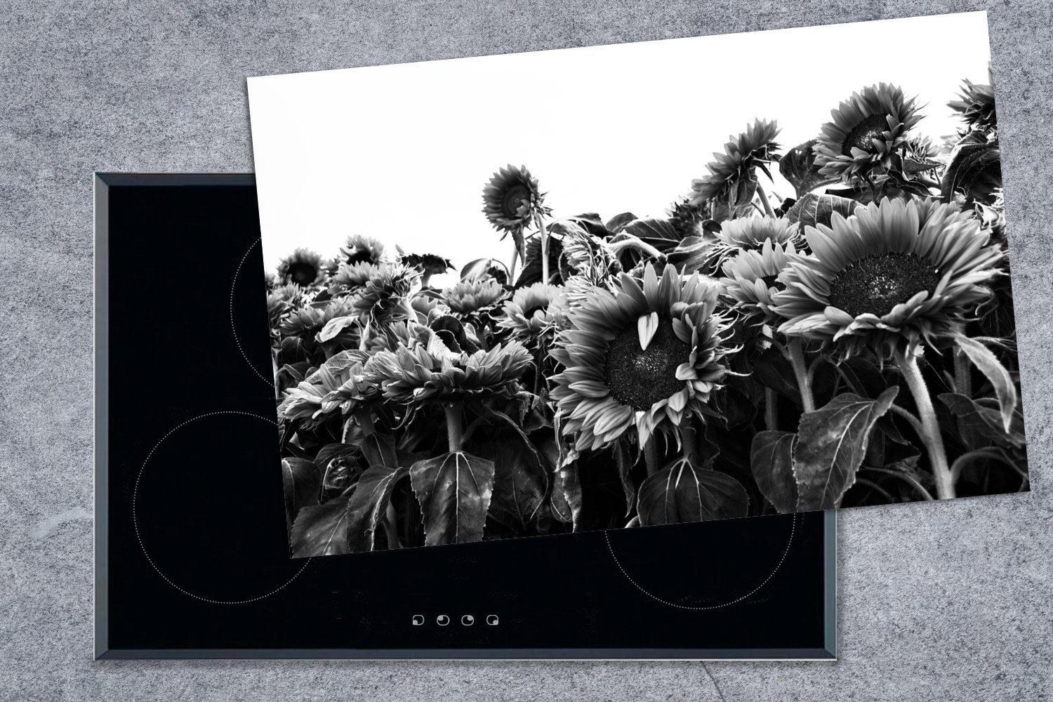 MuchoWow Herdblende-/Abdeckplatte Sonnenblumen in Holland küche, (1 tlg), die Vinyl, schwarz Induktionskochfeld weiß, für cm, und 81x52 Ceranfeldabdeckung Schutz