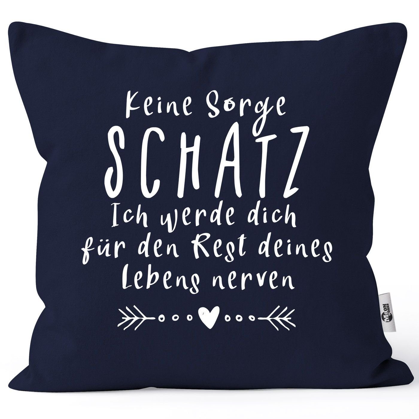 MoonWorks Dekokissen Kissen-Bezug Spruch Keine Sorge Schatz Spruch lustig Geschenk Liebe Hochzeitstag Valentinstag MoonWorks® navy