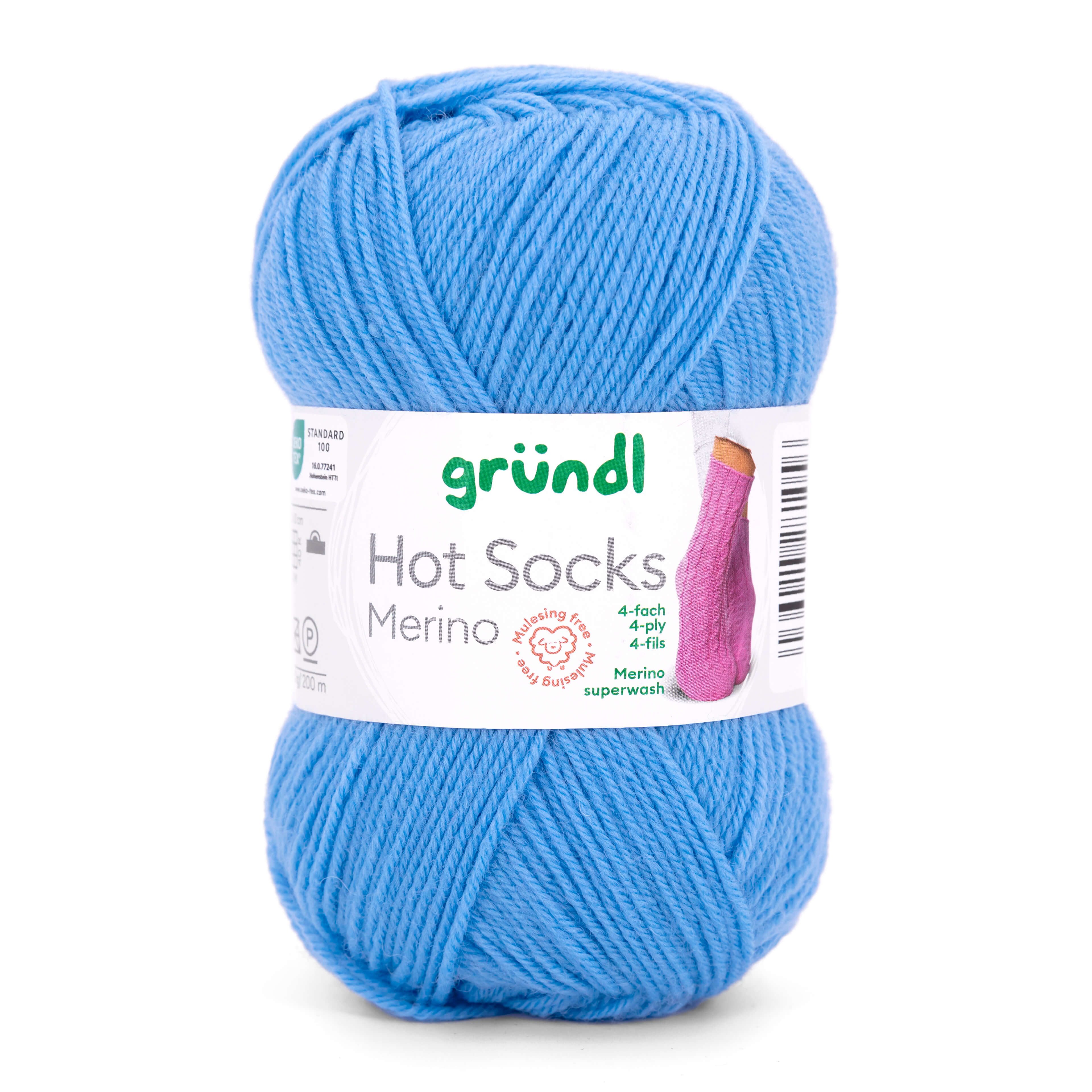 Gründl Hot Socks Merino Sockenwolle 4fädig einfarbig Häkelwolle, 210,00 m (50g Sockengarn 4fach uni, Strumpfwolle 4-fädig / 4-fach mit Merinowolle), 75% Wolle, 25% Polymaid