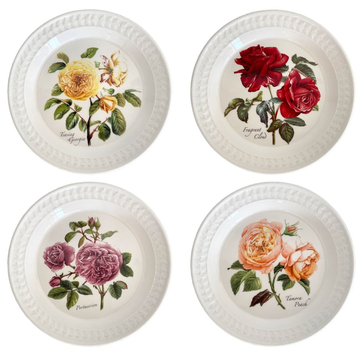Portmeirion Speiseteller Portmeirion Frühstücks-Teller 4er Set Botanic Roses Embossed