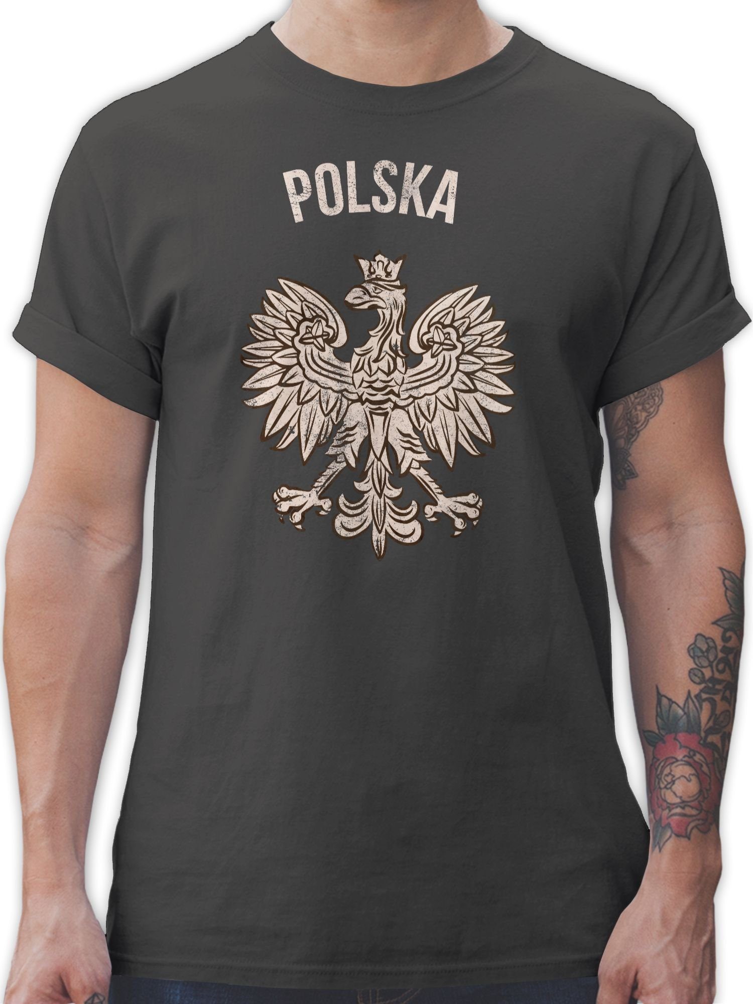 Shirtracer T-Shirt Polska Vintage Fussball EM 2024 3 Dunkelgrau