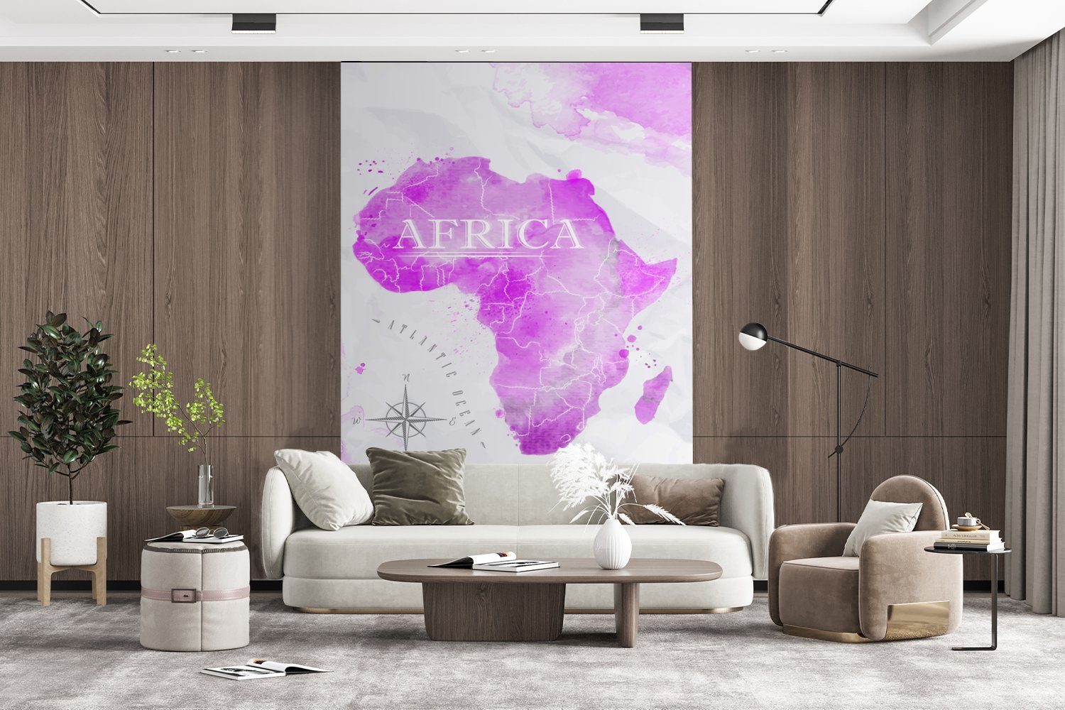Montagefertig (3 Afrika, für Tapete St), Wandtapete Rosa Fototapete Wohnzimmer, Weltkarte Vinyl MuchoWow - - Matt, bedruckt,
