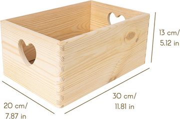 Creative Deco Aufbewahrungsbox Holzkiste Obstkiste Korb ohne Deckel, mit herzförmigen Griffen, unlackiert