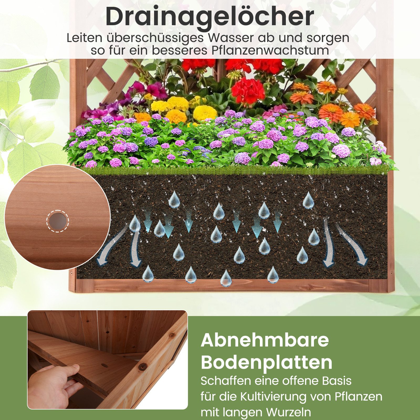 COSTWAY Blumenkasten (1 St), Hochbeet, Eck Pflanzkasten mit Spalier, Rankhilfe