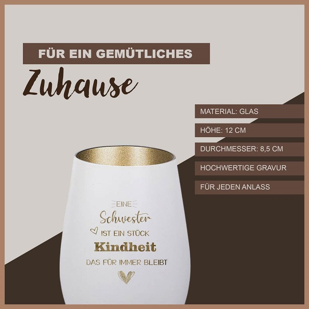 Der Porzellan-Laden Windlicht Windlicht mit Gravur: "Eine Schwester ist ein Stück Kindheit, das für