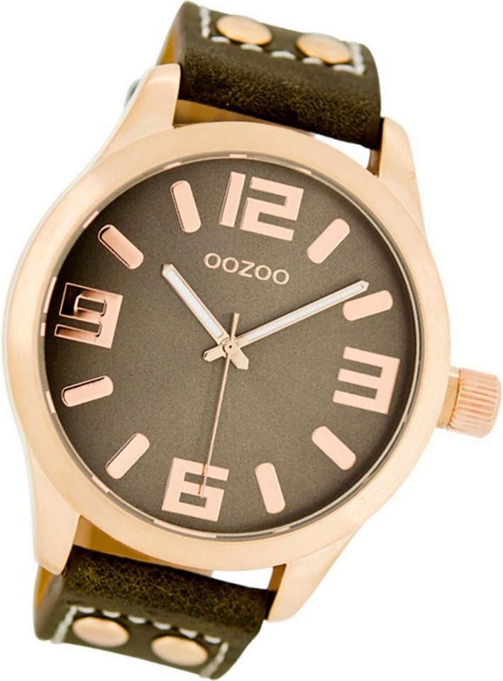 OOZOO Quarzuhr Oozoo Leder Damen Uhr C1158 Analog, Damenuhr Lederarmband  braun, rundes Gehäuse, extra groß (ca. 46mm)