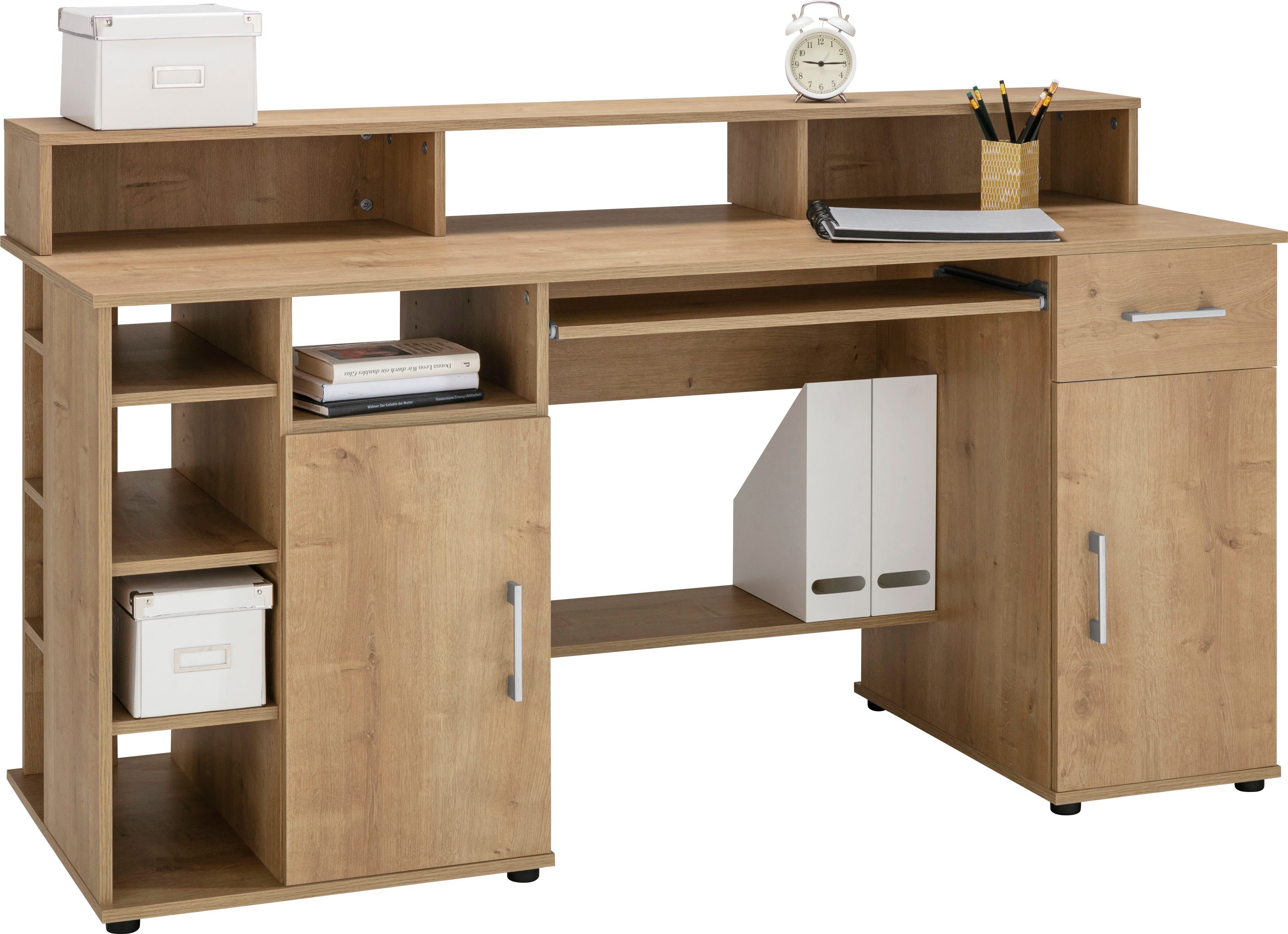 VOGL Möbelfabrik Schreibtisch Timra mit Monitoraufsatz, Tastaturauszug & Towerfach, Breite 154 oder 178 cm, Made in Germany