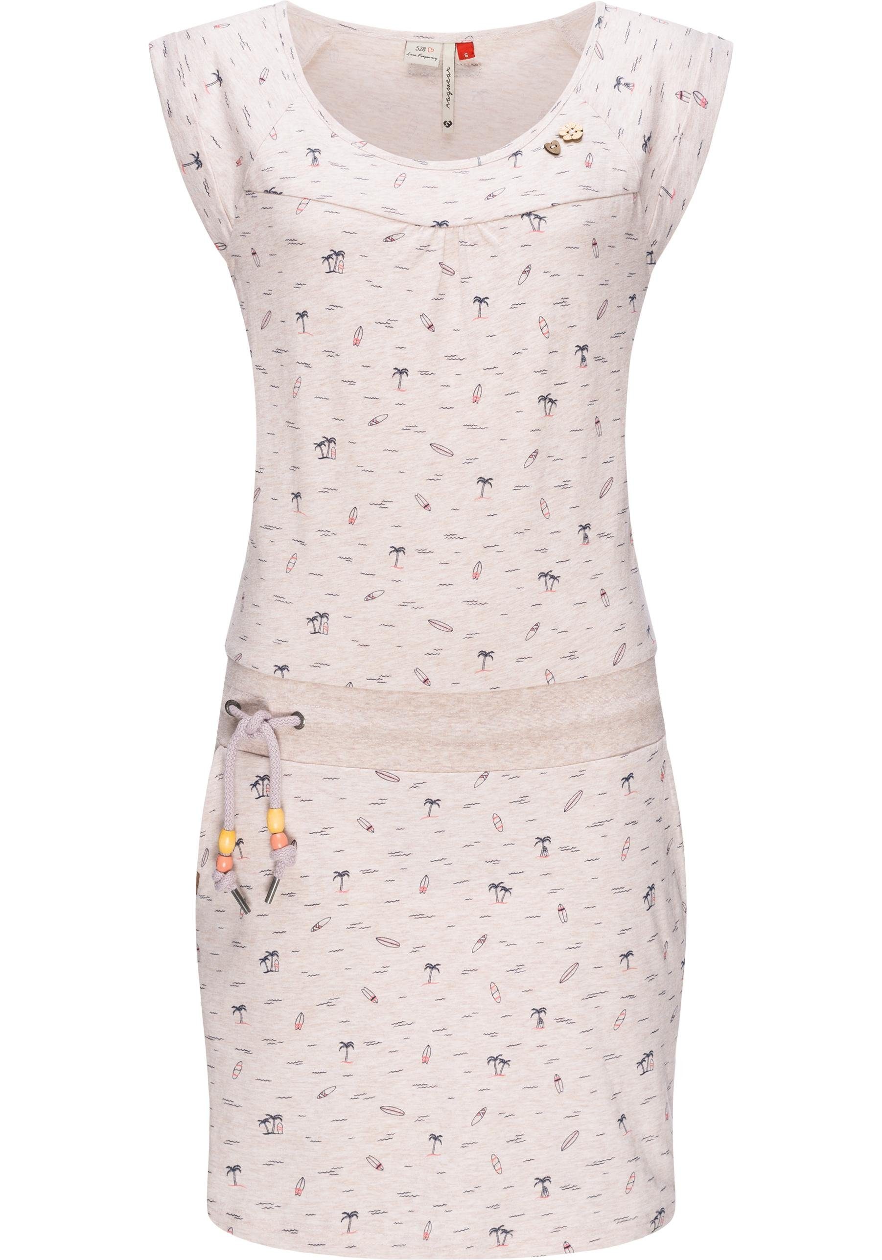 Ragwear Sommerkleid Penelope leichtes Baumwoll Kleid mit Print beige