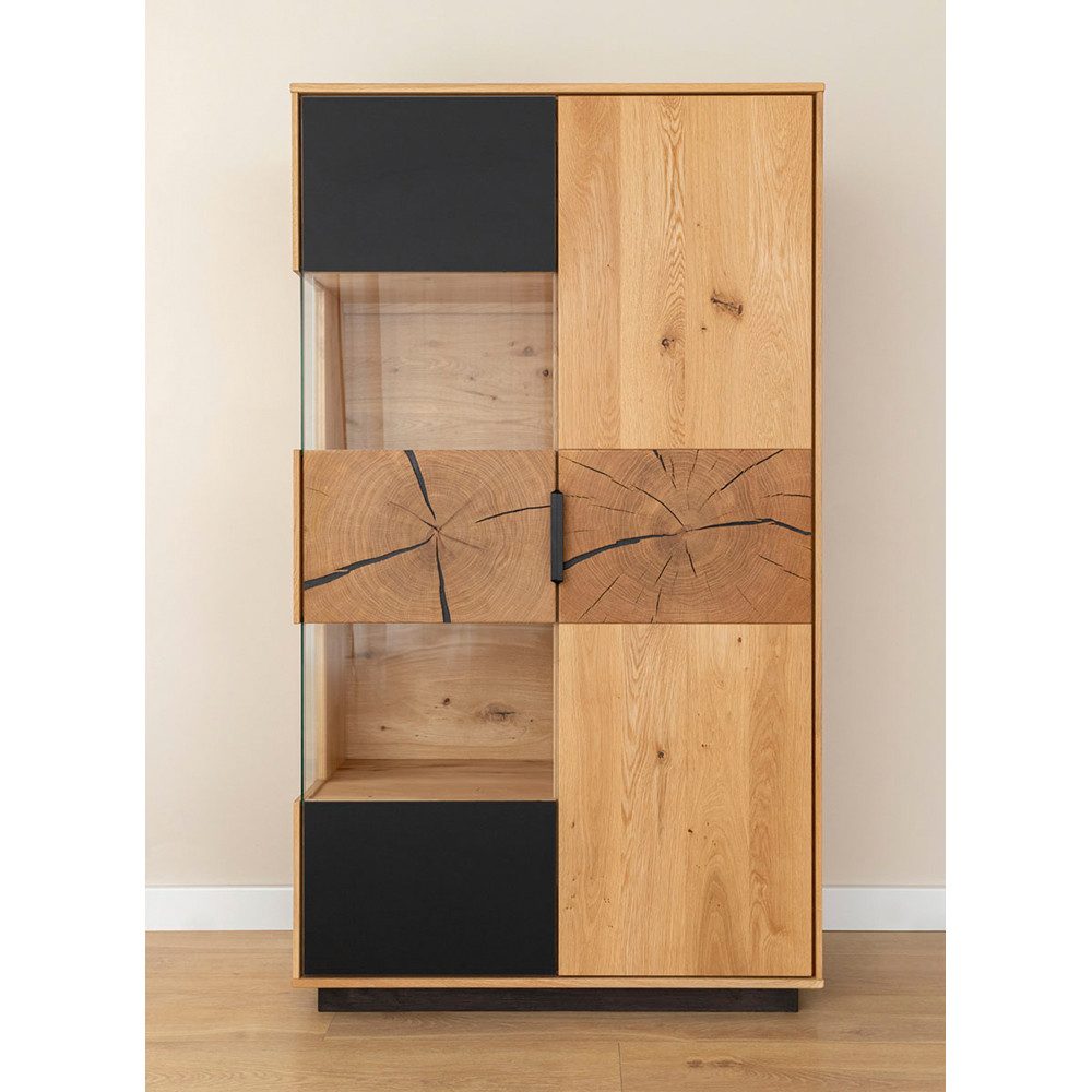 Lomadox Vitrine TIVAT-163 Eiche massiv geölt, 83 cm breit, stehend / hängend, inkl. Beleuchtung