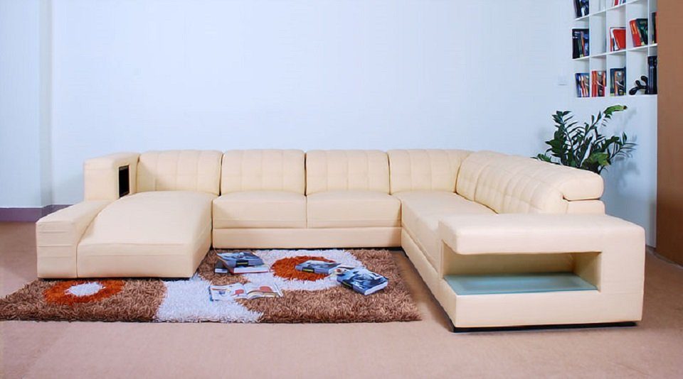 Ecksofa Couch Ecksofa Beige Europe Garnitur, Polster Designer Hocker mit Sofa JVmoebel Made in