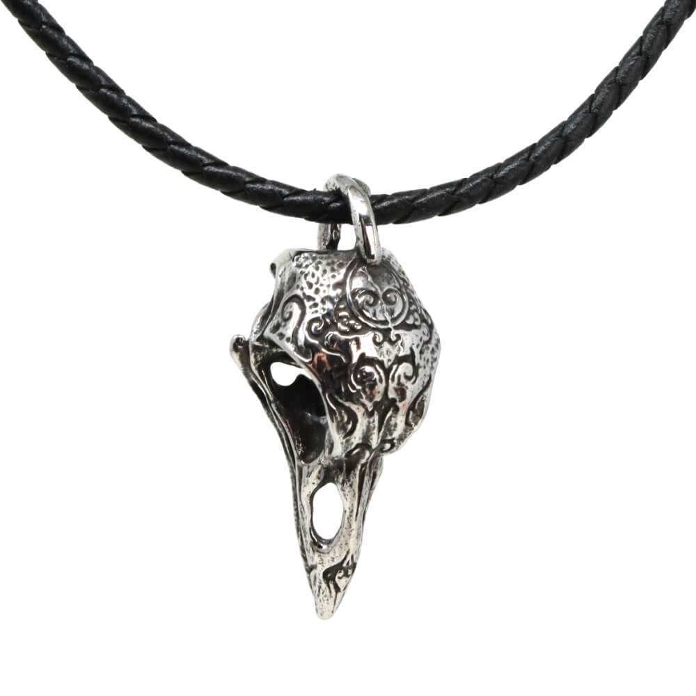 Kette mit Anhänger Lederkette Edelstahlkette 316L RABENSCHÄDEL