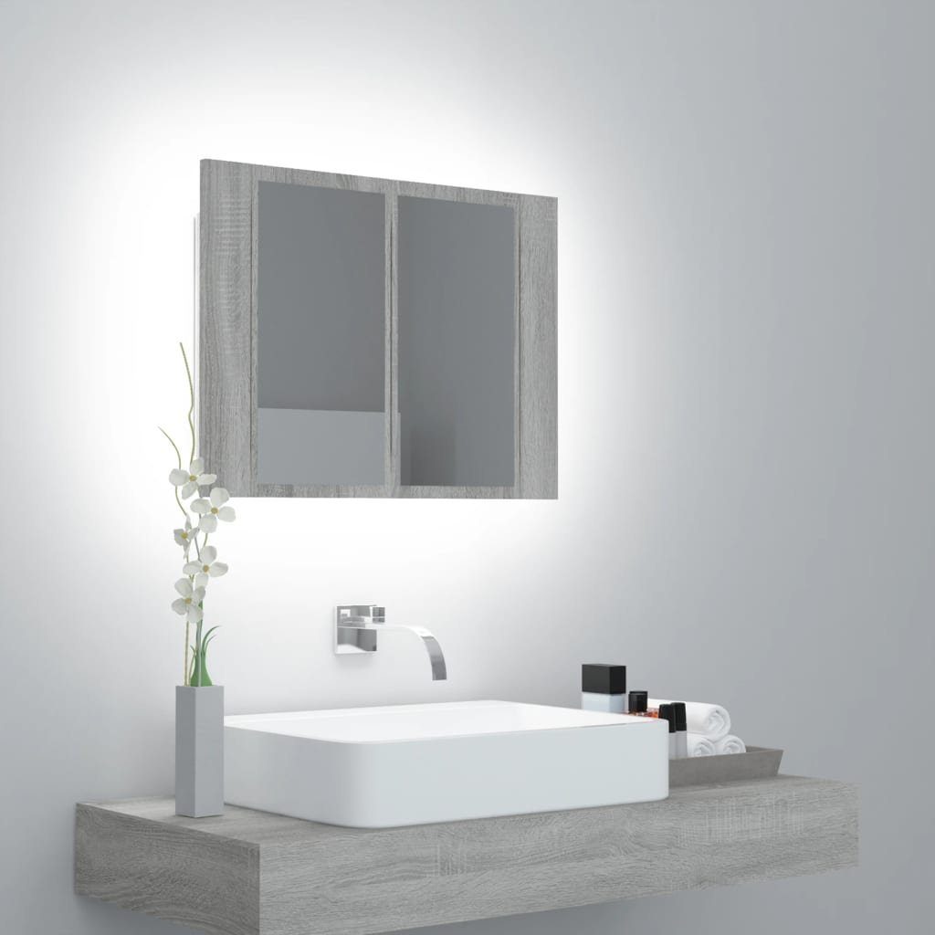 vidaXL Badezimmerspiegelschrank LED-Spiegelschrank Grau Sonoma 60x12x45 cm Holzwerkstoff (1-St) | Spiegelschränke