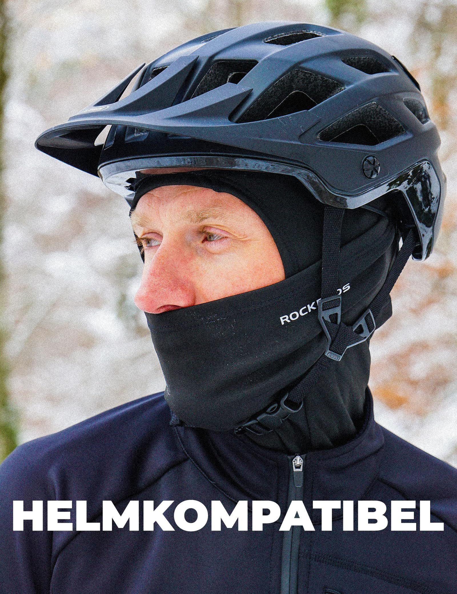 ROCKBROS Sturmhaube Balaclava Skimaske Winddicht Warm für Fahrrad Ski Einheitsgröße Reflektierende Logo – Bild 4 von 5