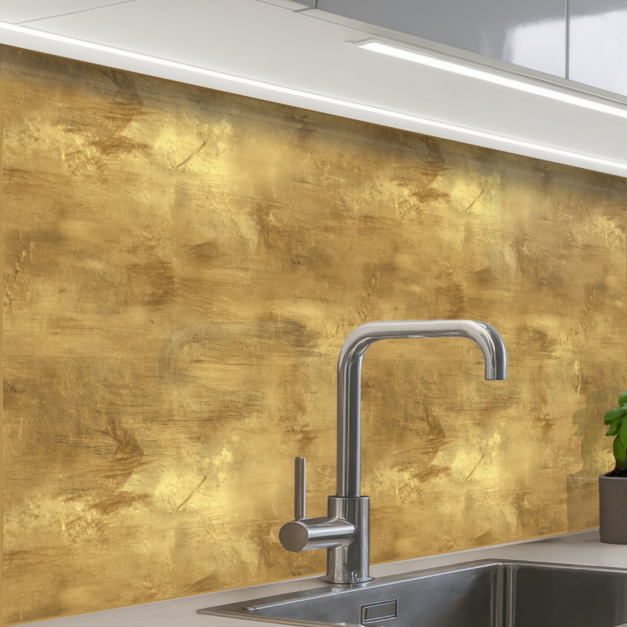 KitchenYeah Küchenrückwand Muster selbstklebend (keine Folie) Industriell - Textur - Gold, (1-tlg), Spritzschutz, Küche, Rückwand, Küchenwand, Küchenfront, 30x20 cm