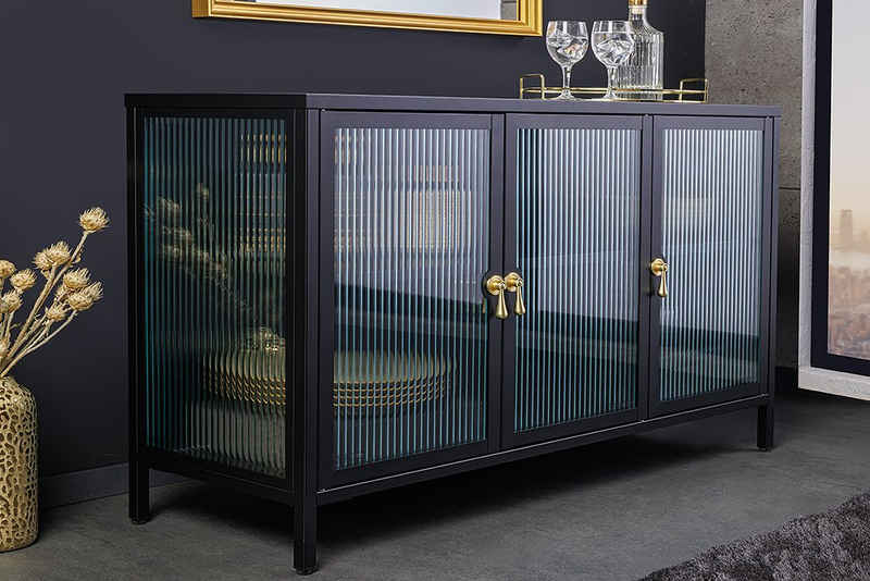 riess-ambiente Sideboard AMSTERDAM 105cm schwarz / transparent / gold (Einzelartikel, 1 St), Wohnzimmer · Sicherheitsglas · Metall · Kommode · Modern Design
