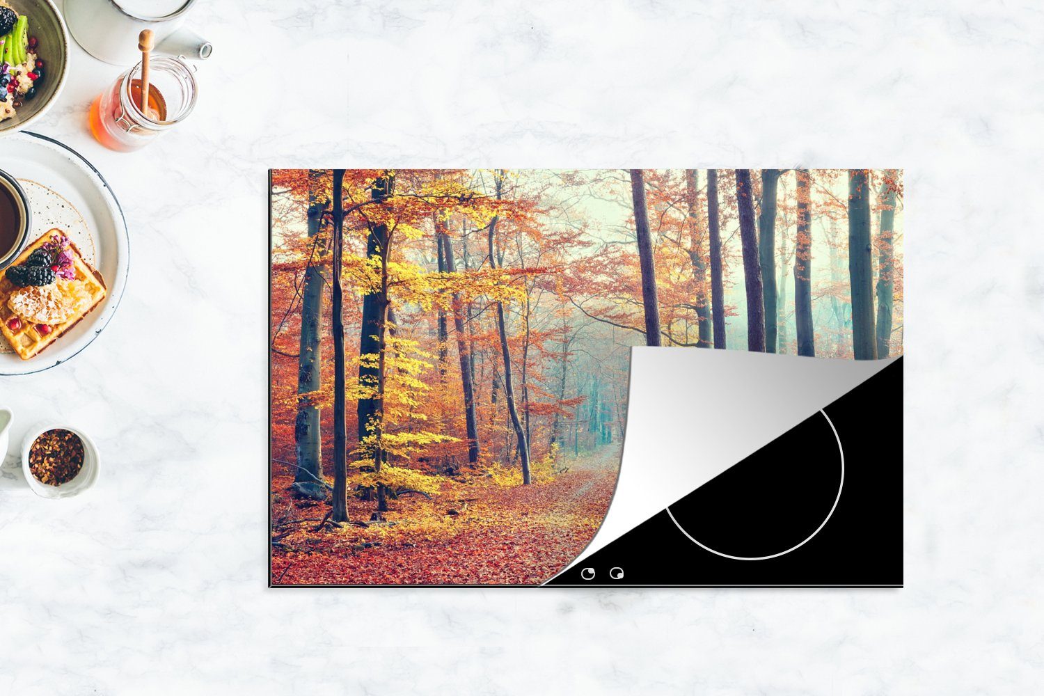 Herbst Schutz Laub, tlg), Wald Induktionskochfeld Vinyl, cm, küche, die - für Ceranfeldabdeckung (1 80x52 Herdblende-/Abdeckplatte - MuchoWow