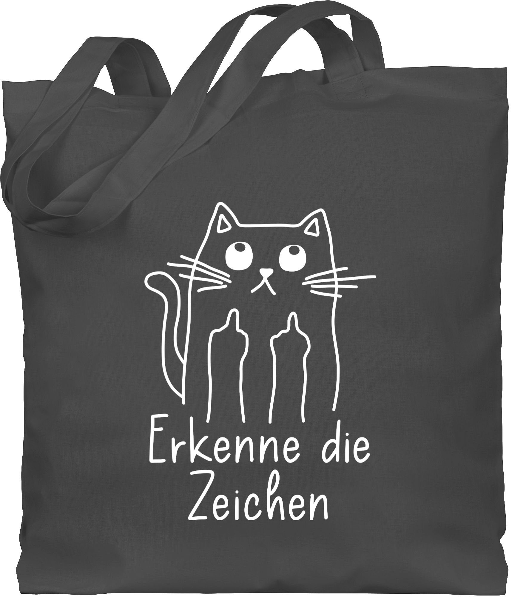 2 Shirtracer Umhängetasche die Statement Katzenfan mit Katze Erkenne Zeichen, Katzensprüche Dunkelgrau Geschenk Lustig Spruch Sprüche