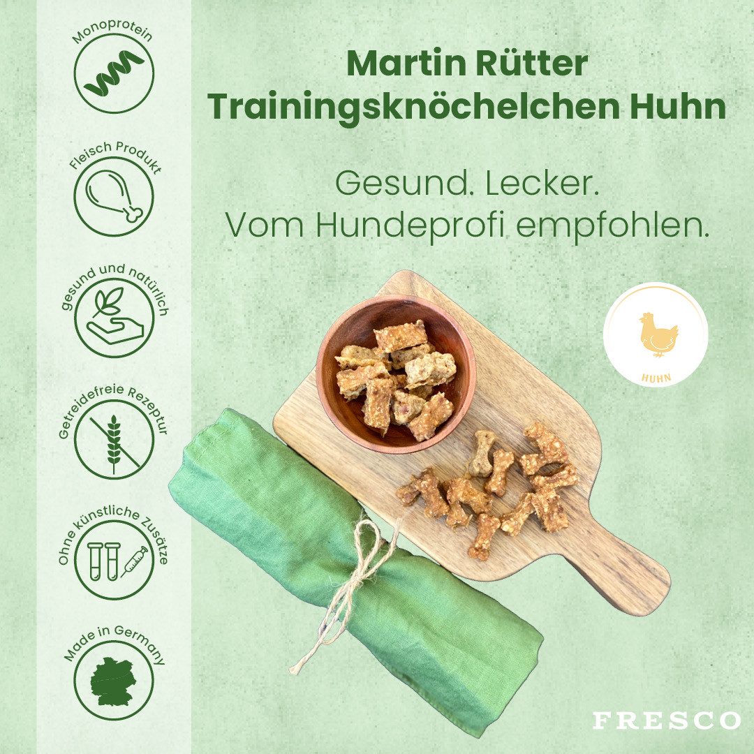 Fresco Dog Martin Rütter Trainingsknöchelchen 1kg, Hunde Leckerli Huhn, Snack für: Hunde, Getreidefrei, zuckerfrei & hoher Fleischanteil