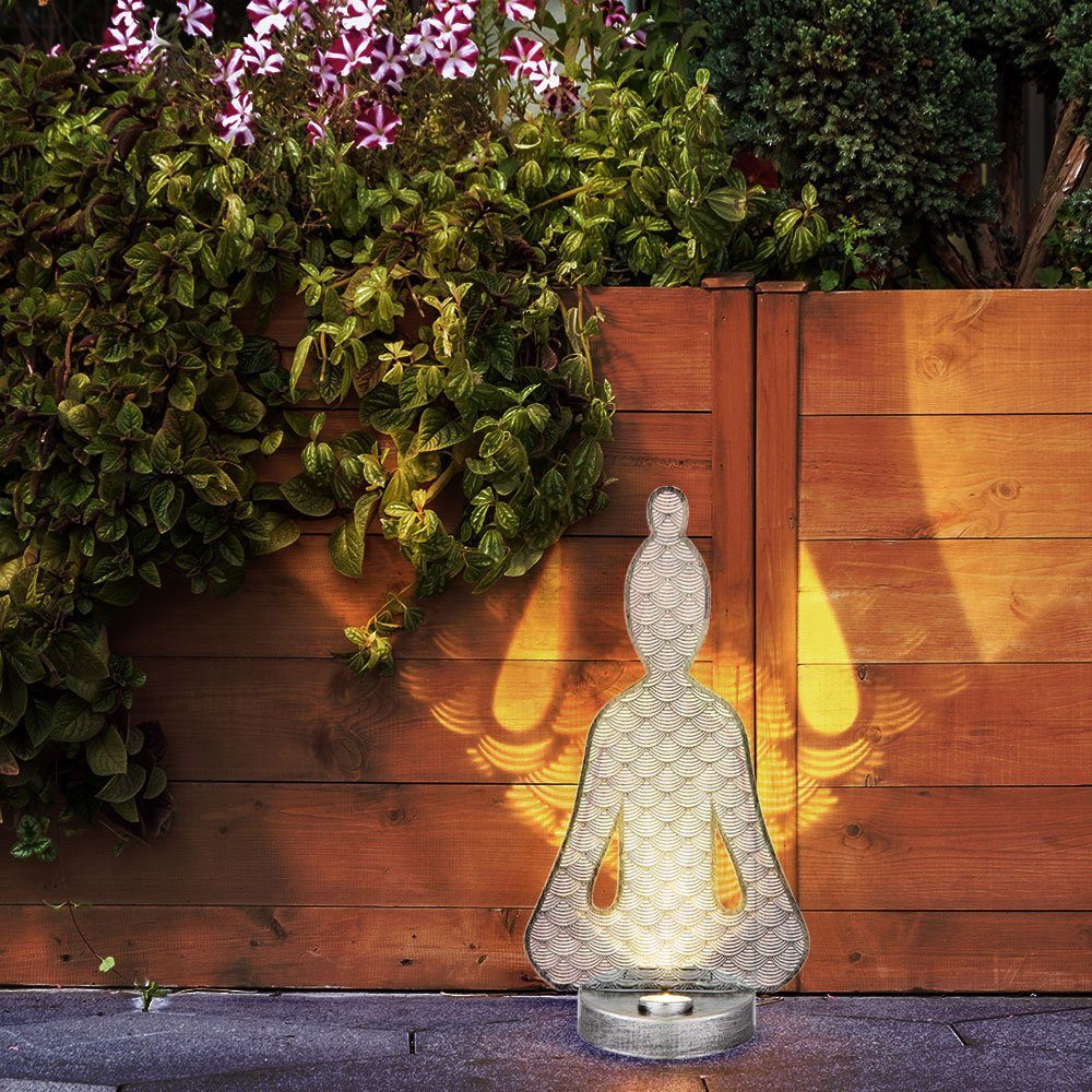 etc-shop LED Solarleuchte, Solar außen LED-Leuchtmittel Figuren für fest Warmweiß, Solarlampen Buddha Deko verbaut, draußen Garten