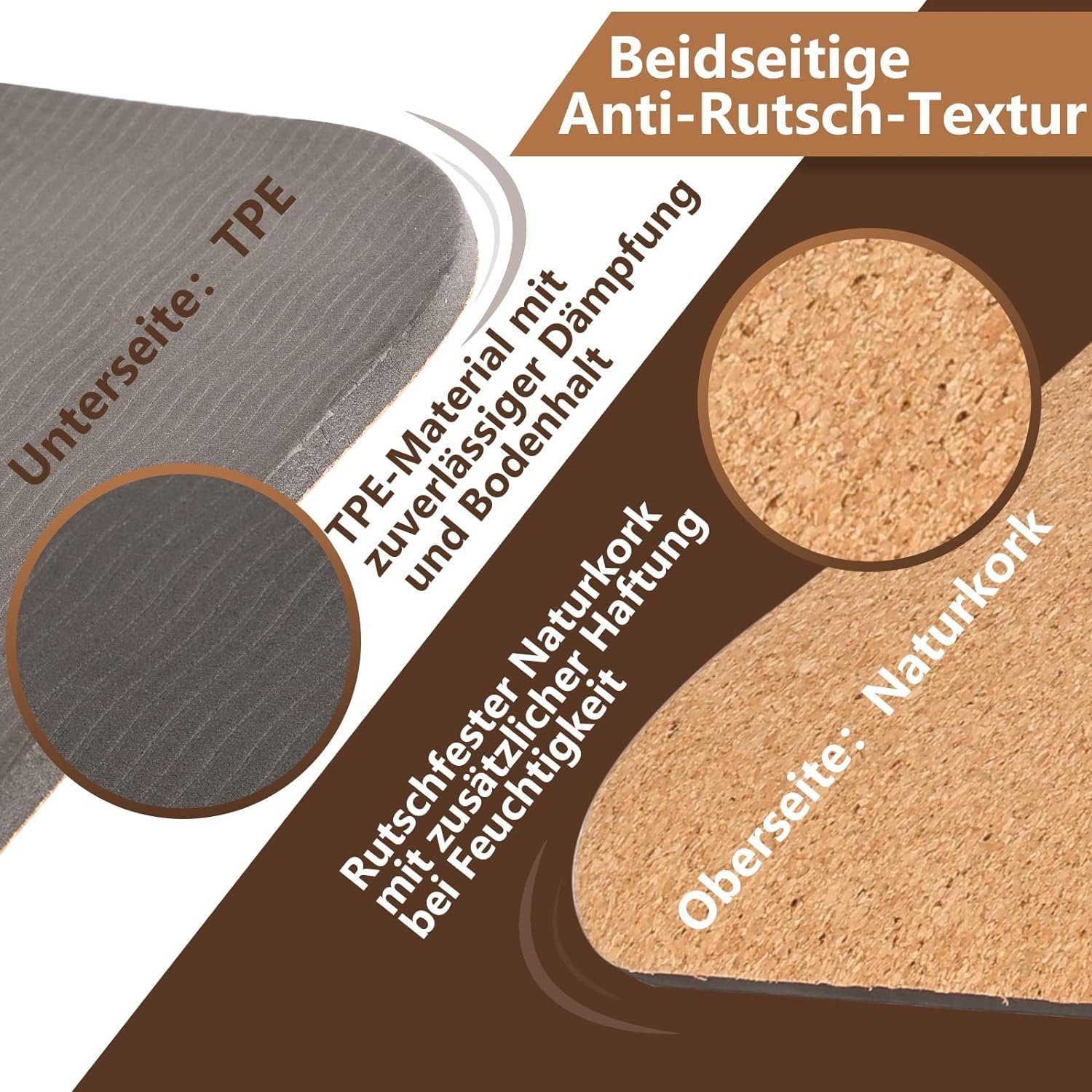 DH FitLife Yogamatte aus hochwertigem Kork & TPE, Gymnastikmatte 183 x 61 x 0,6 cm (naturfreundliche und rutschfeste Fitnessmatte, Korkmatte dicker mit Orientierungslinien), hautverträglich, leicht und tragbar