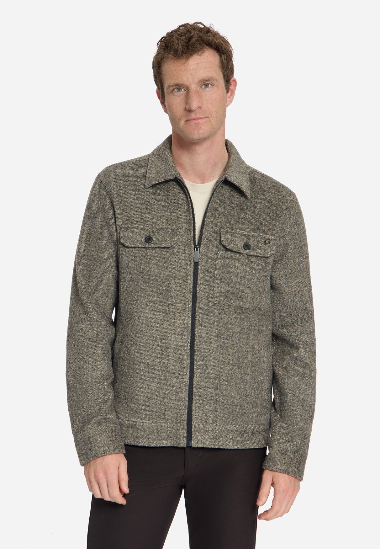 NO EXCESS Hemdjacke - Lässiges Overshirt aus Wollmix mit Reißverschluss und Taschen