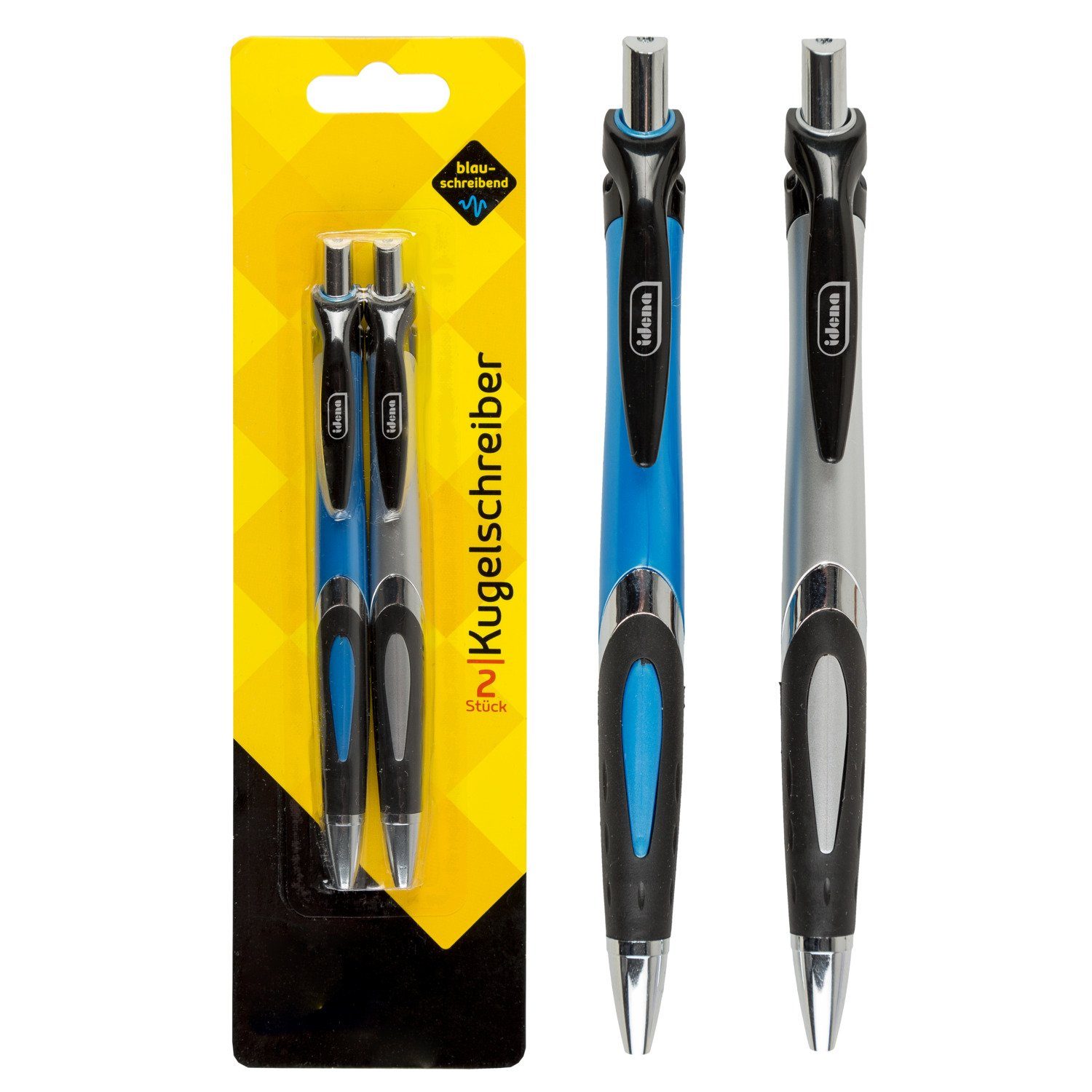Idena Kugelschreiber Idena 512405 - Druckkugelschreiber, 2 Stück, blau und silber