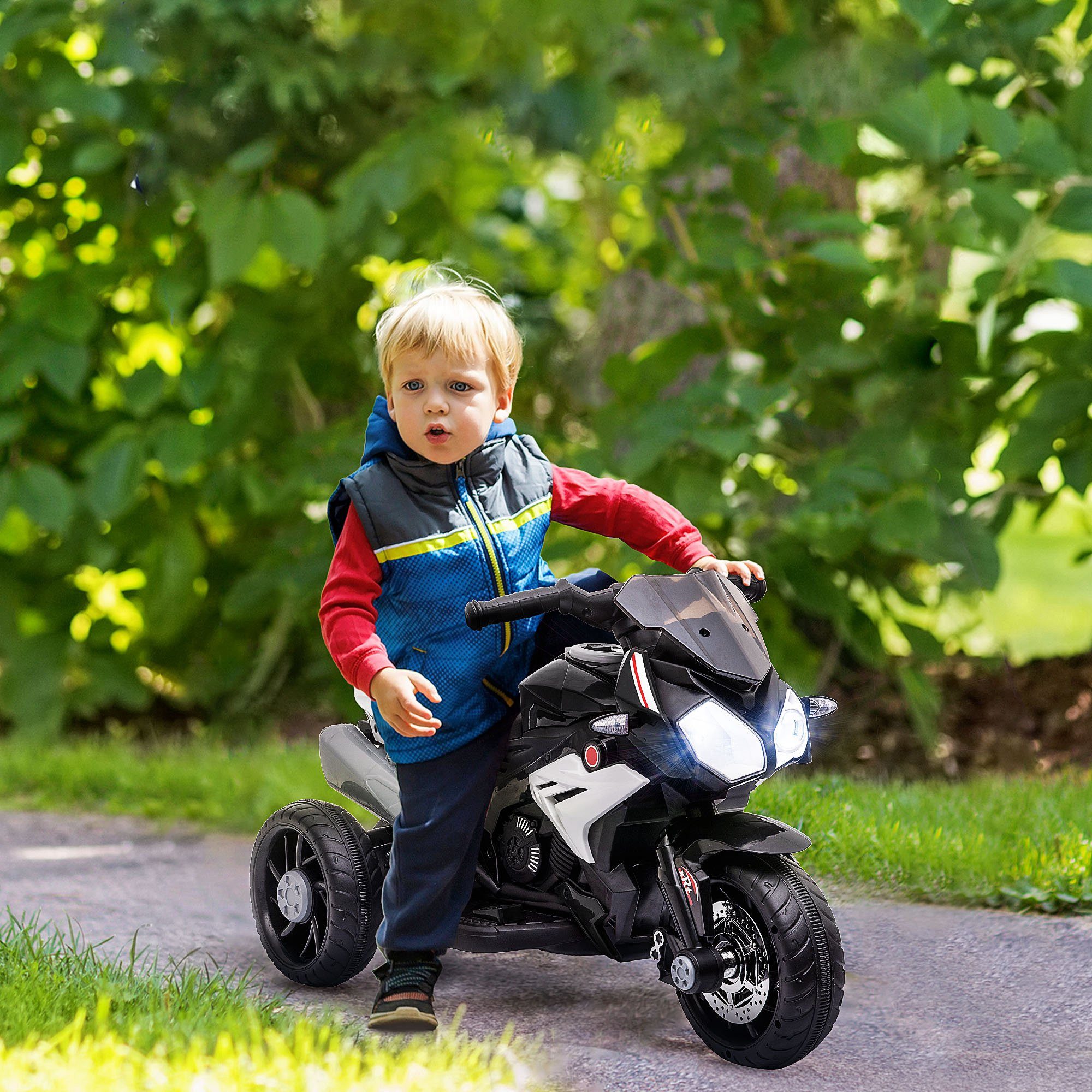 HOMCOM Elektro-Kindermotorrad Elektromotorrad mit Musik, Kindermotorrad Rot+Schwarz, Belastbarkeit 25 kg, (1-tlg), für Kinder von 3-5 Jahren, Schwarz