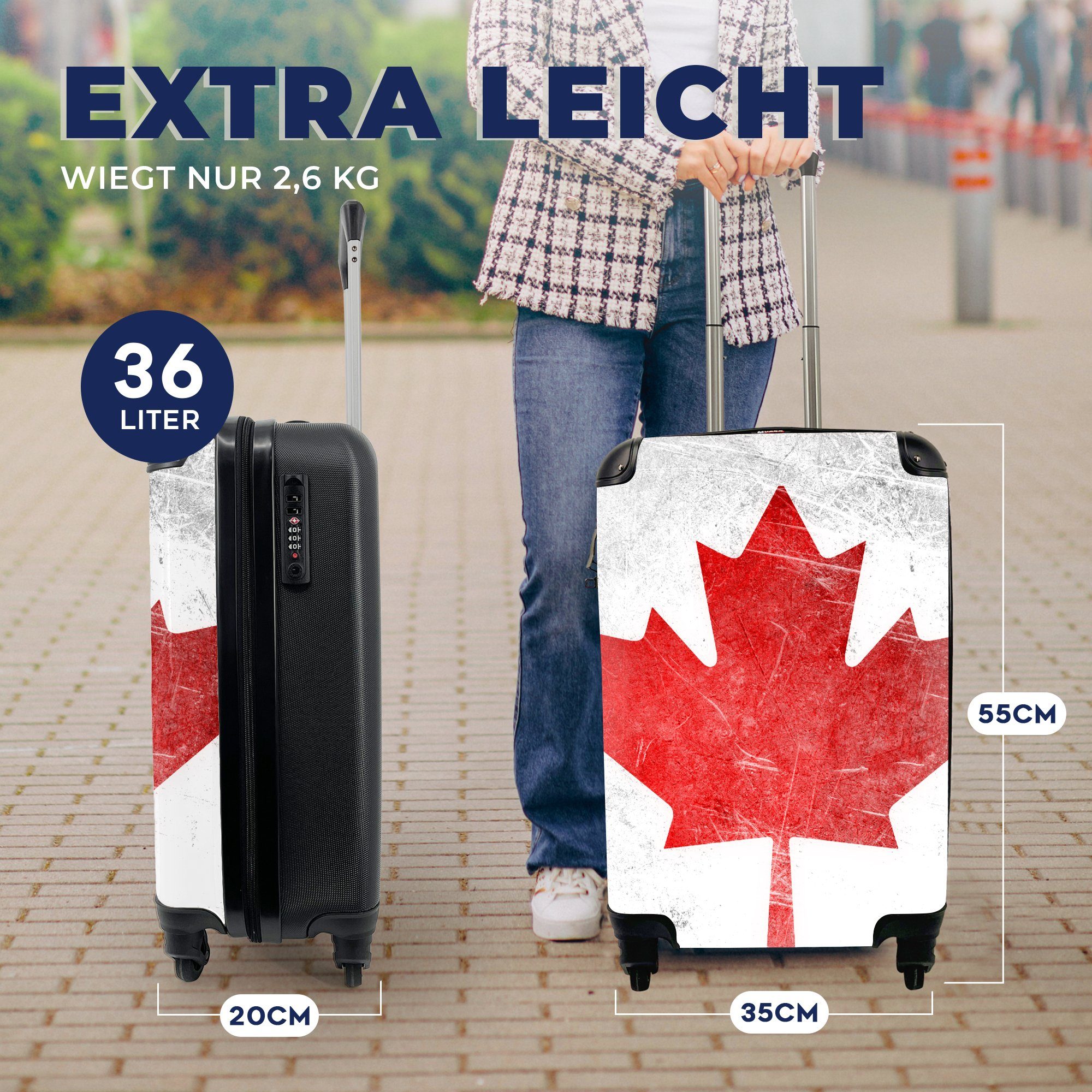auf Rollen, für Ferien, Reisekoffer Edelstahl, 4 Handgepäckkoffer Kanada mit Reisetasche Handgepäck Trolley, Flagge von rollen, MuchoWow