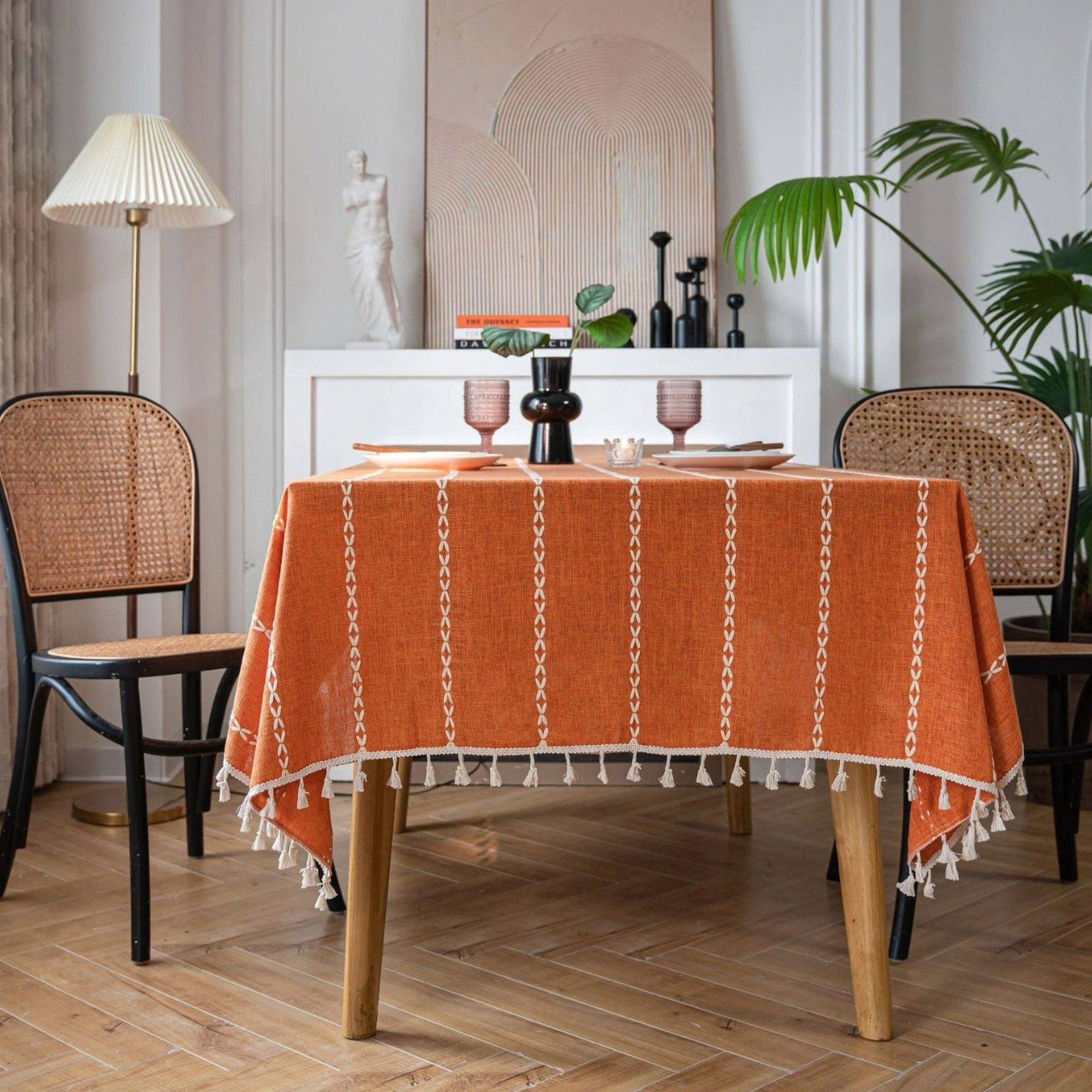 AUKUU Tischdecke Tischdecke Tischdecke aus orangefarbenem Hohlstoff aus, Baumwolle und Leinen transparente rechteckige Tischdecke