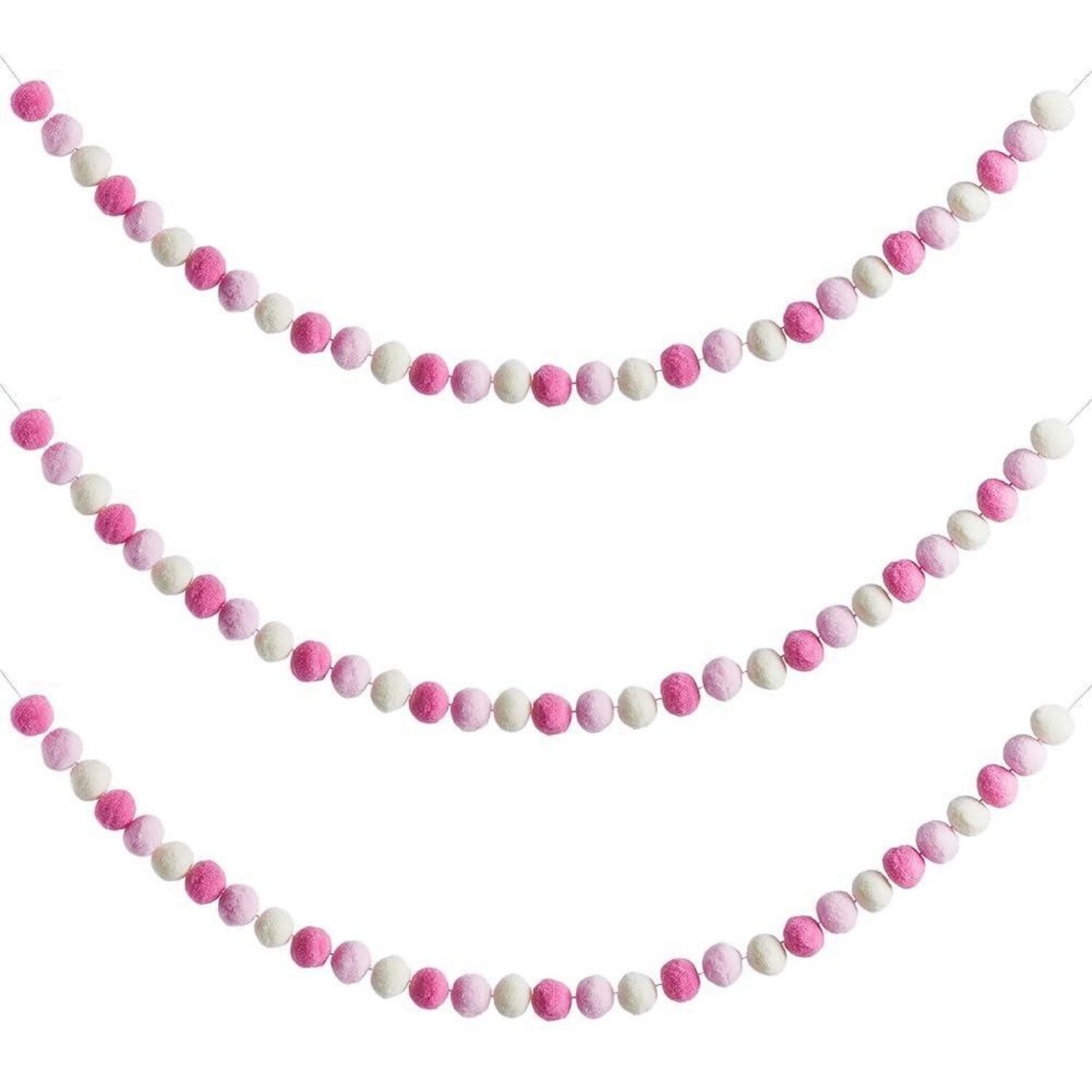 LuxusKollektion Girlande Filzball-Girlande 30 Kugeln Rosa/Weiss