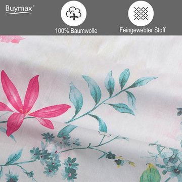 Bettwäsche, Buymax, Renforcé, 2 teilig, 100% Baumwolle Renforce Kissenbezug 80x80 cm mit Reißverschluss Geblümt Blumen Schmetterling, Beige Grün Rosa