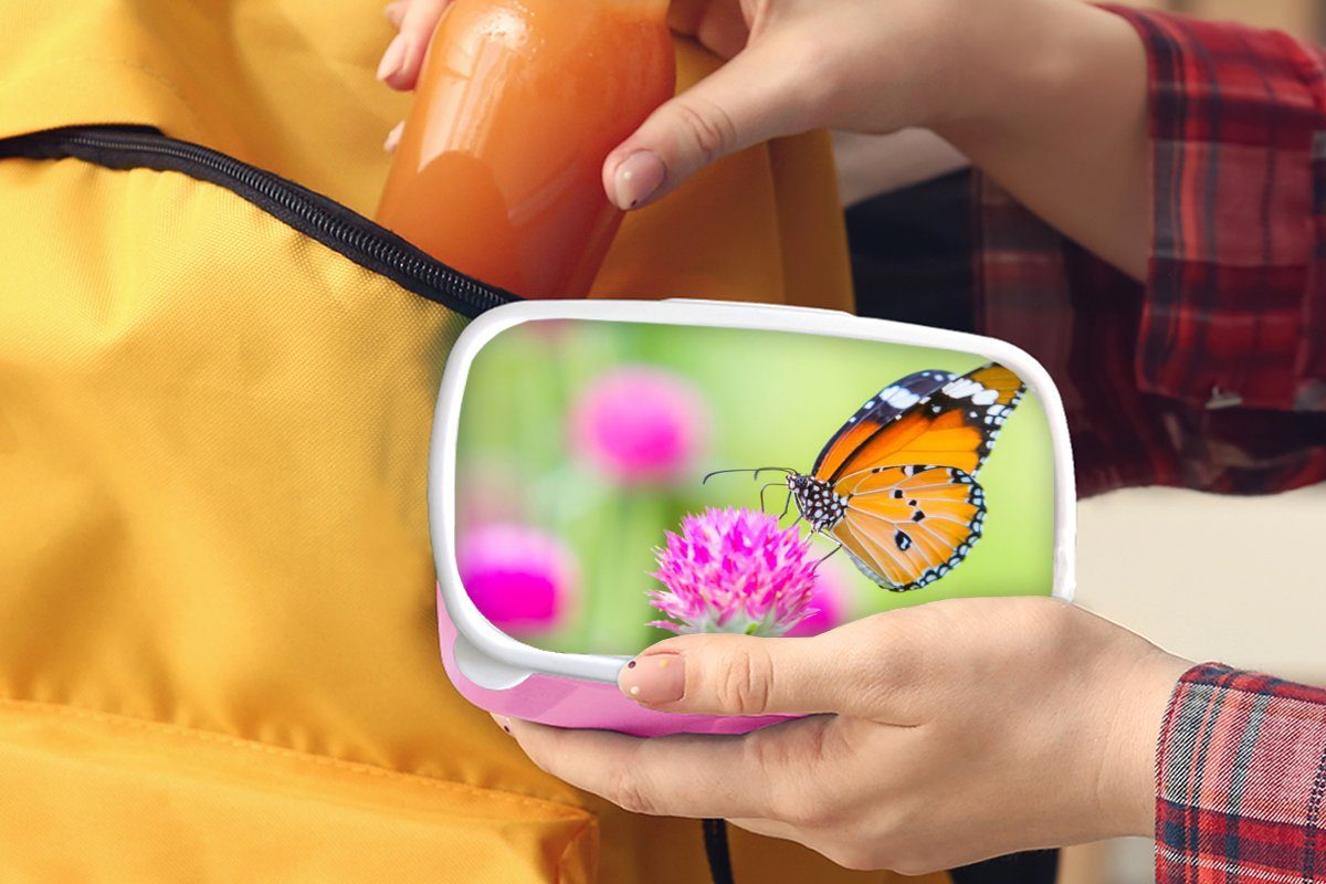 Snackbox, Brotdose Brotbox - Kunststoff Lunchbox Kunststoff, rosa Insekten Blumen, - für Kinder, Mädchen, MuchoWow Erwachsene, (2-tlg), Schmetterlinge
