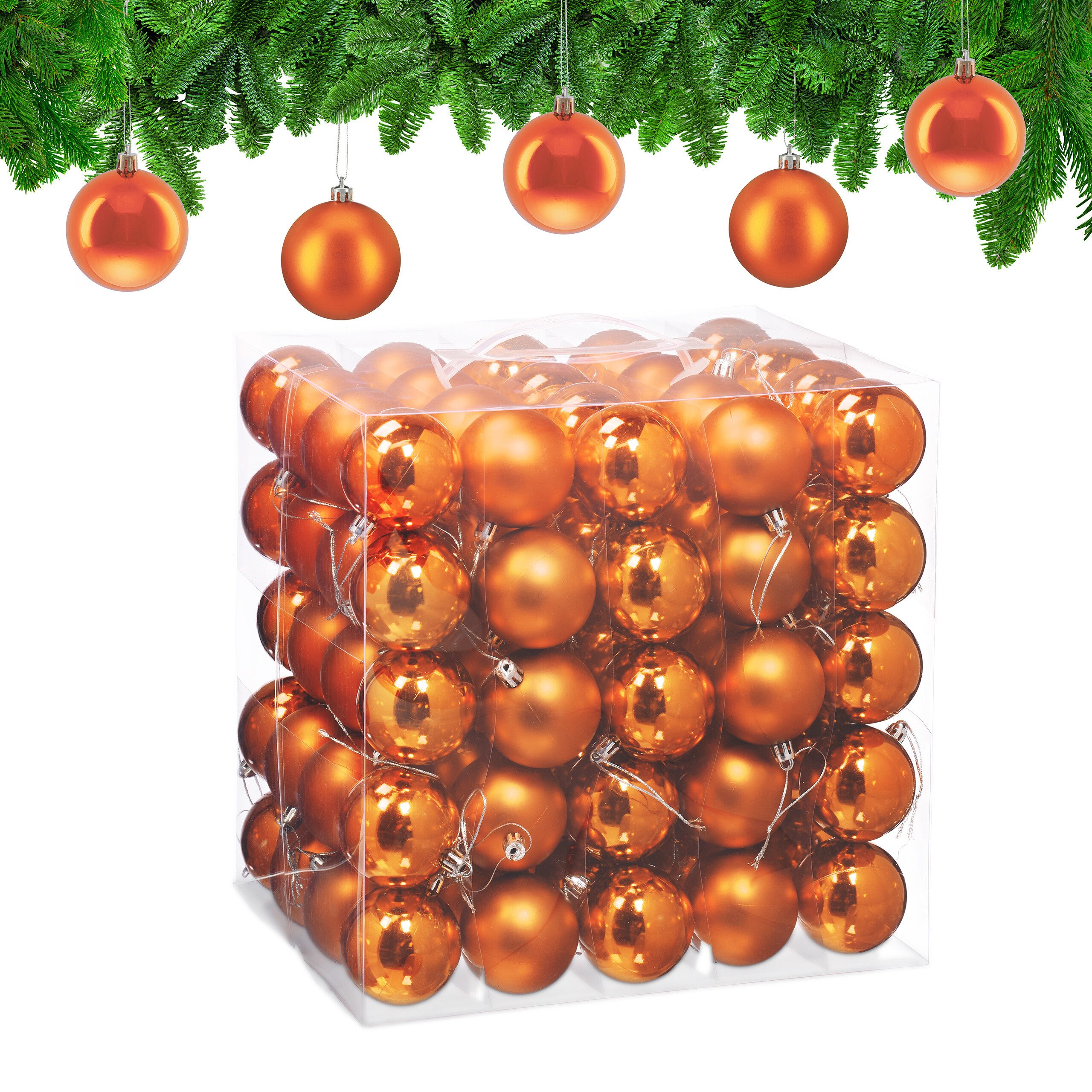 relaxdays Weihnachtsbaumkugel Weihnachtskugeln 100er Set (100 St), orange