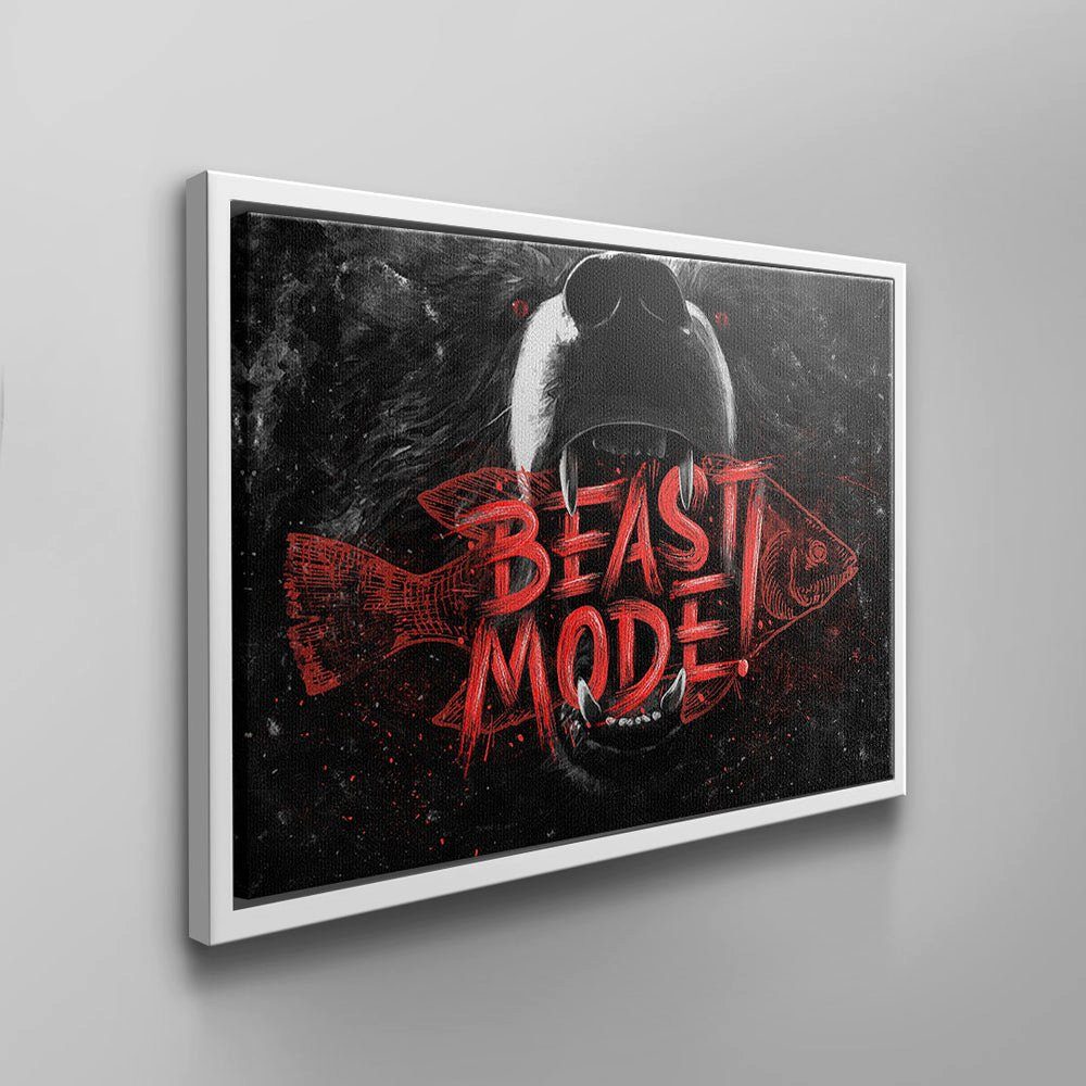 Beast grau Bär rot schwarz Motivation Rahmen Bear DOTCOMCANVAS® Wandbild Beast Mode Mode Leinwandbild Bear, ohne Fisch