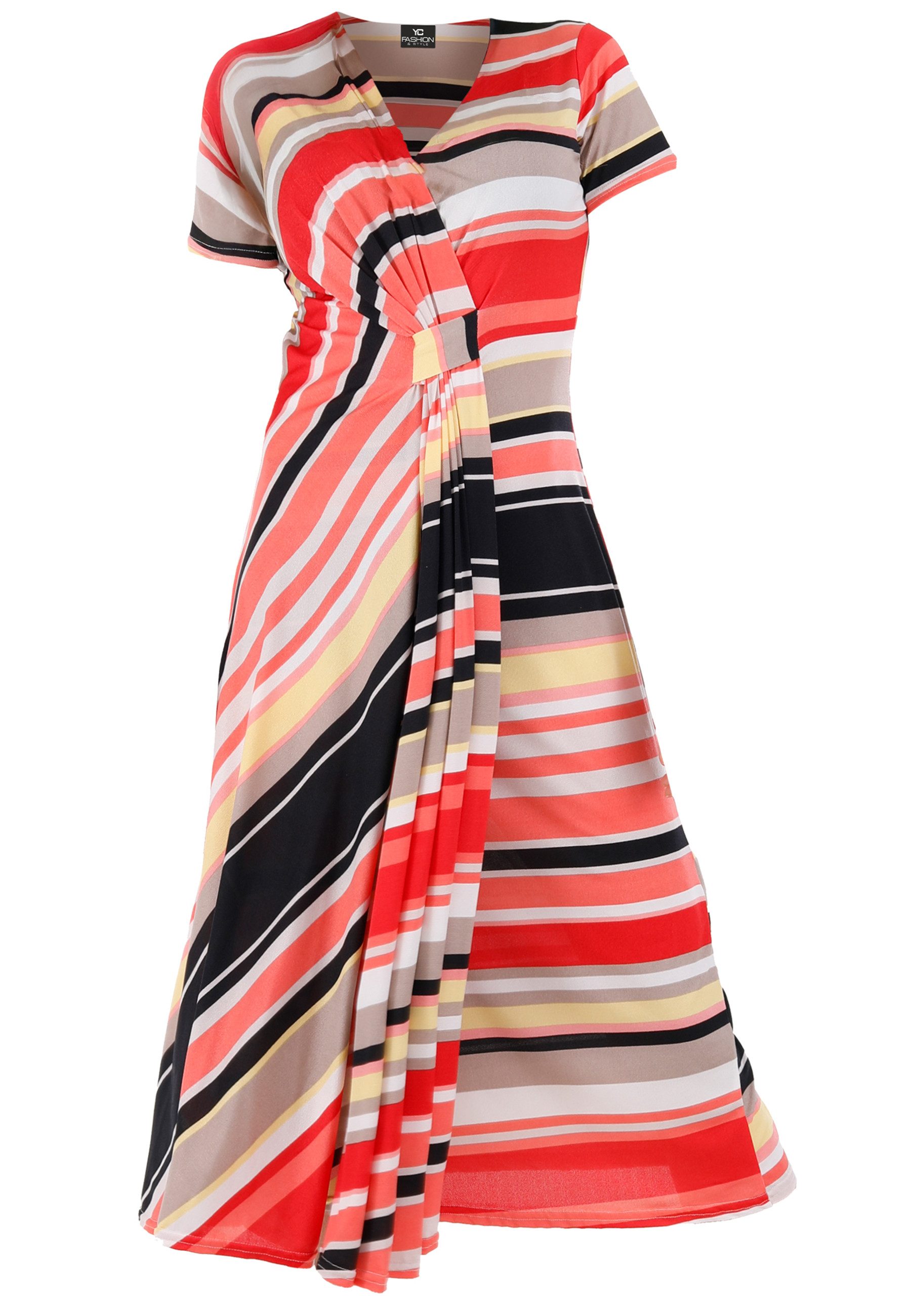 YC Fashion & Style Sommerkleid mit Wickeloptik und Streifenmuster Alloverdruck