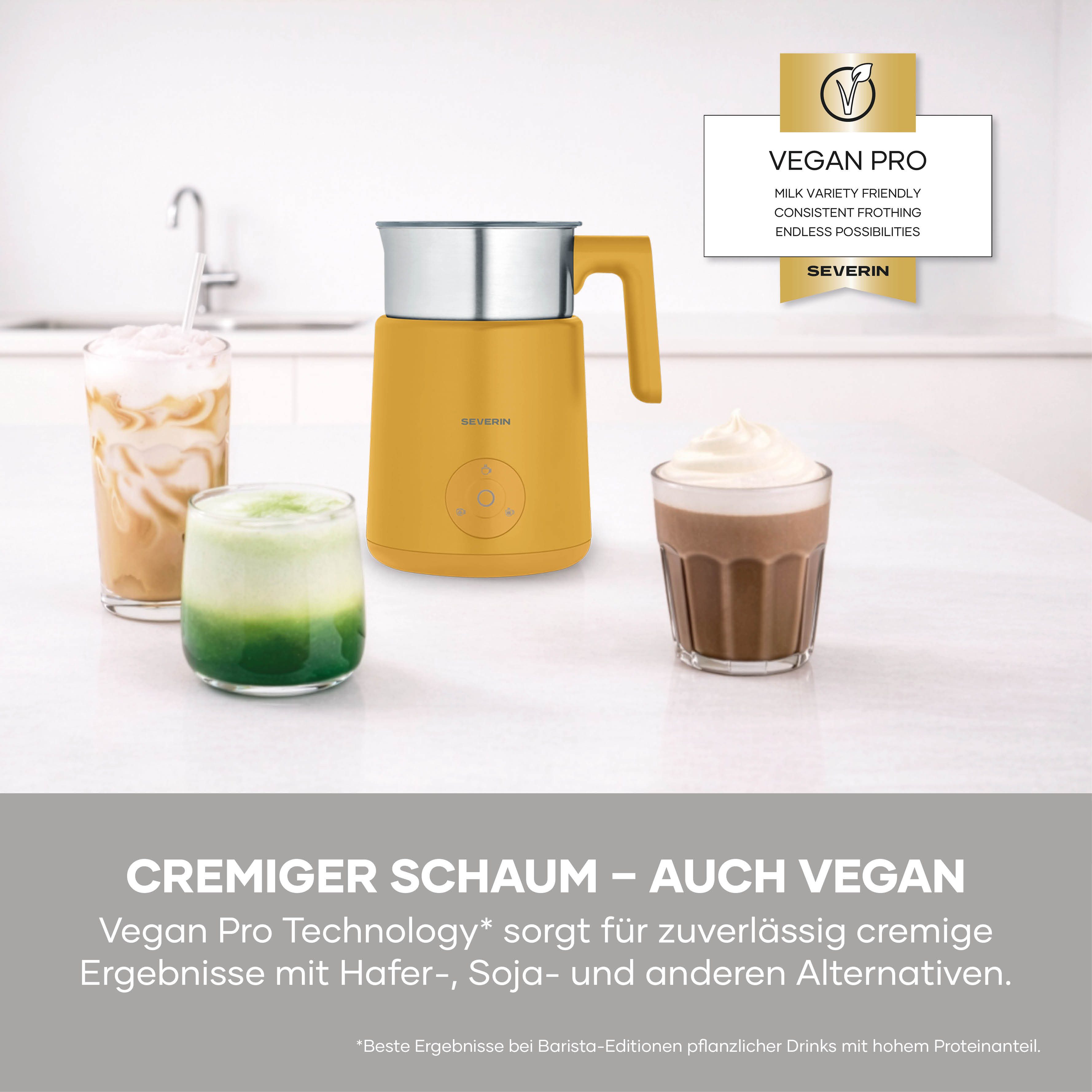 Severin Milchaufschäumer SPUMA LITE SM 3597, 500 W, kaltes & warmes Aufschäumen, Schoko-Funktion, auch vegane Milch, gelb – Bild 5 von 5
