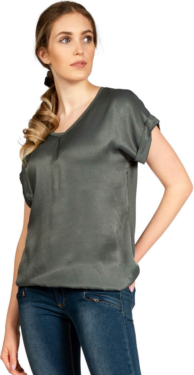 Caspar Shirtbluse BLU026 leichte elegante Damen Seidenglanz Kurzarm Sommer Bluse