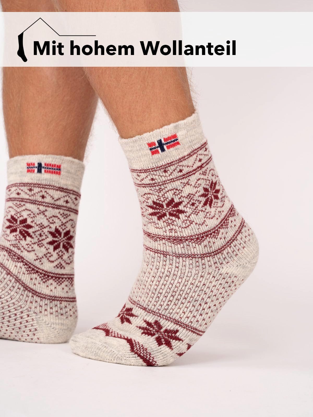 HomeOfSocks Norwegersocken 80% Wollsocken Norwegen Flagge & Norweger Design Dicke Socken Hyggelig Warm 80% Wolle Norwegischem Design