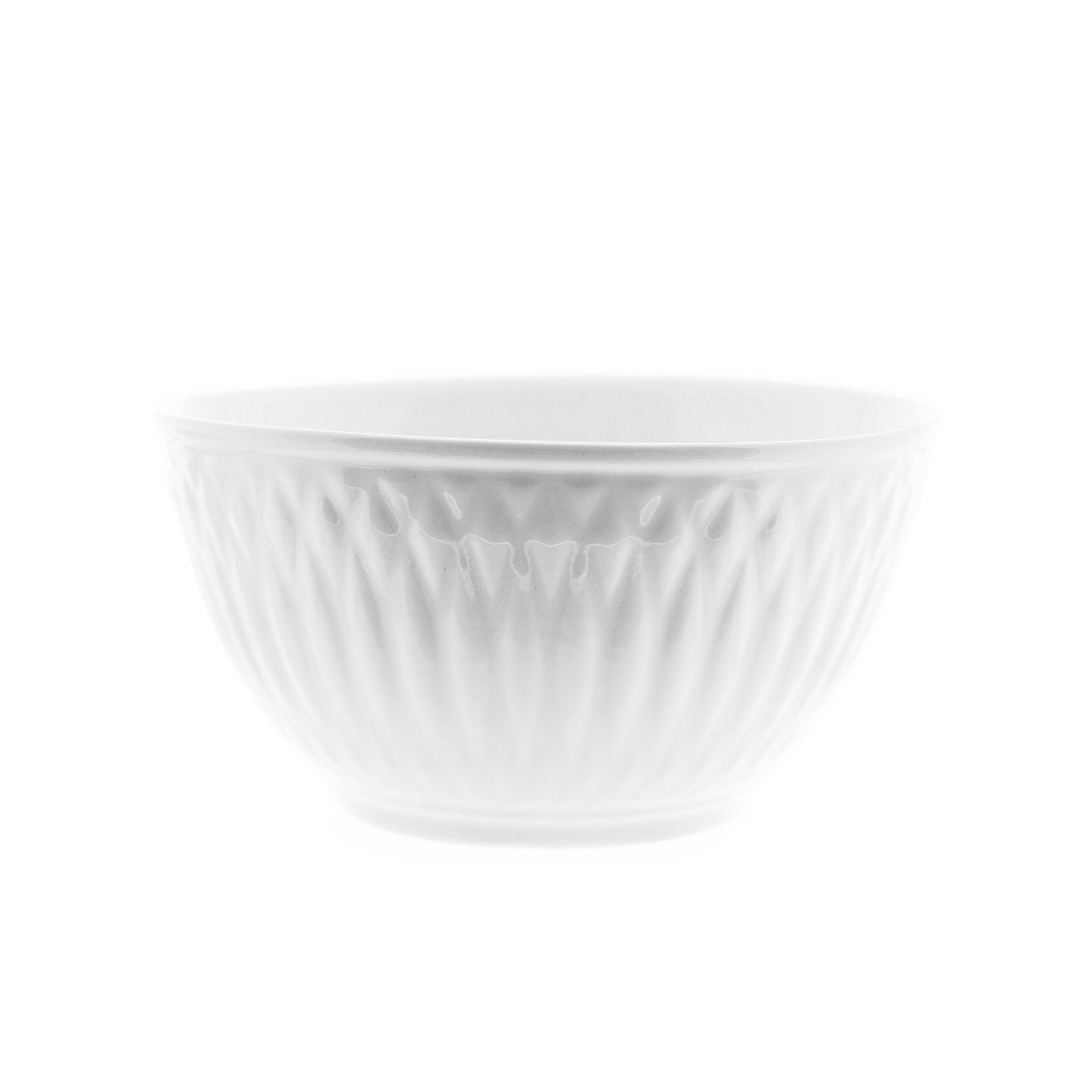 Almina Müslischale 6 Teiliger Schalen-Set Weiß aus Porzellan mit Muster für Müsli 450 ml