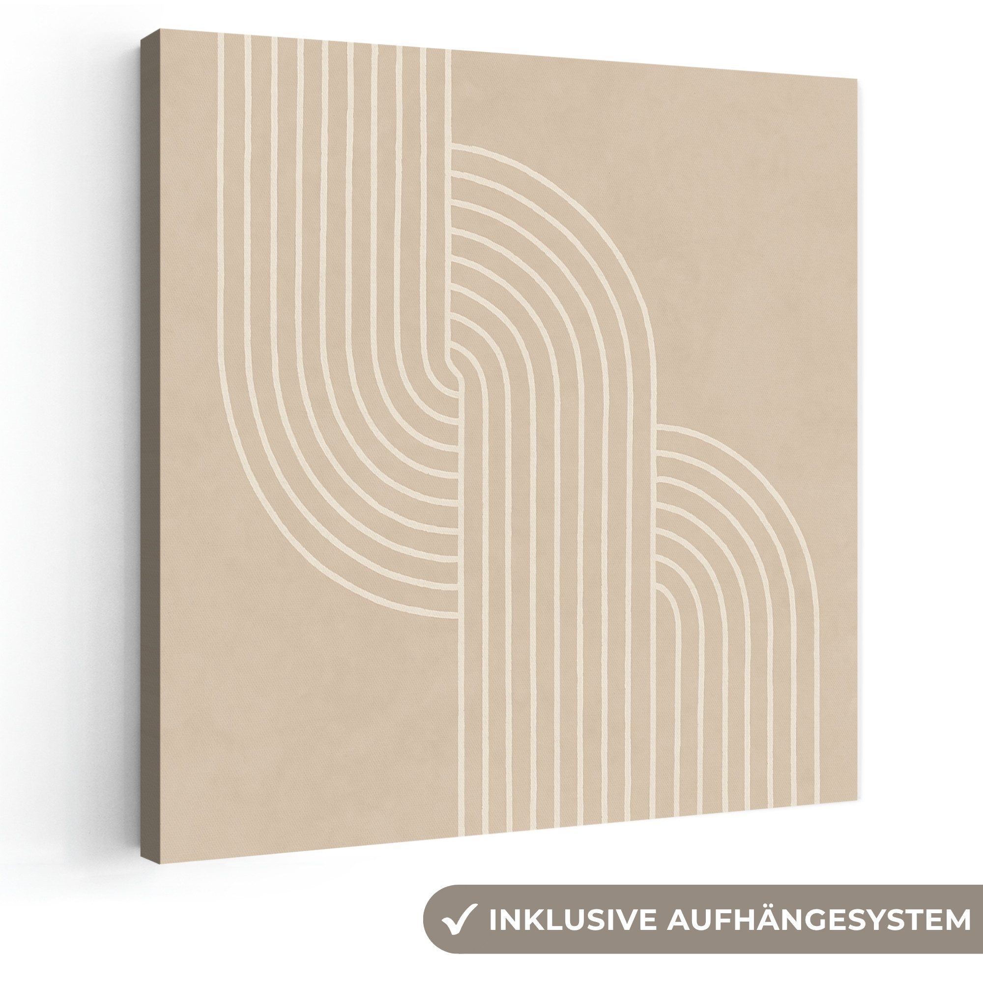 OneMillionCanvasses® Leinwandbild Parallele Linien - Leichte Textur - Beige, Fotodruck (1 St), Wandbild, Deko Schlafzimmer Wohnzimmer Flur 20x20 cm