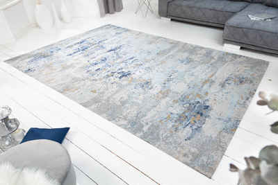 Teppich »ABSTRAKT XXL 350x240m grau / blau«, riess-ambiente, rechteckig, Höhe: 10 mm, Wohnzimmer · Baumwoll-Mischung · Vintage Muster · Maritim