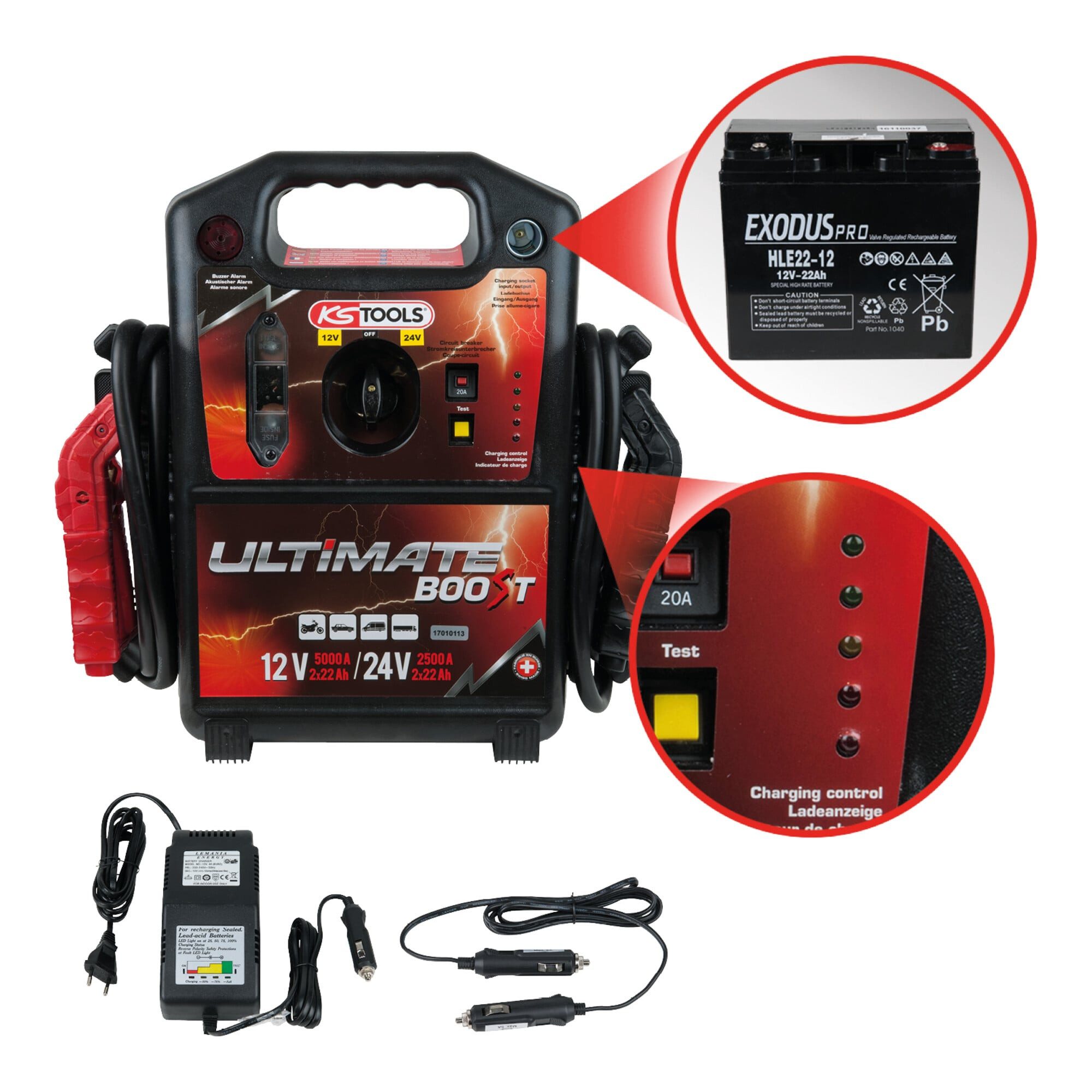 KS Tools KS Tools 12 V + 24 V Batterie-Booster, mobiles Starthilfegerät 1700 A Batterie