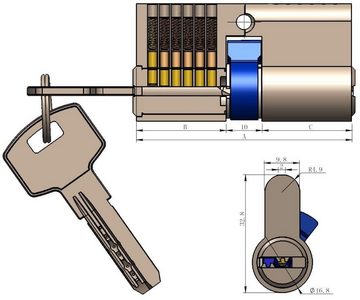 ChiliTec Türriegel CHILITEC Sicherheits-Schließzylinder, 70 mm, Not-