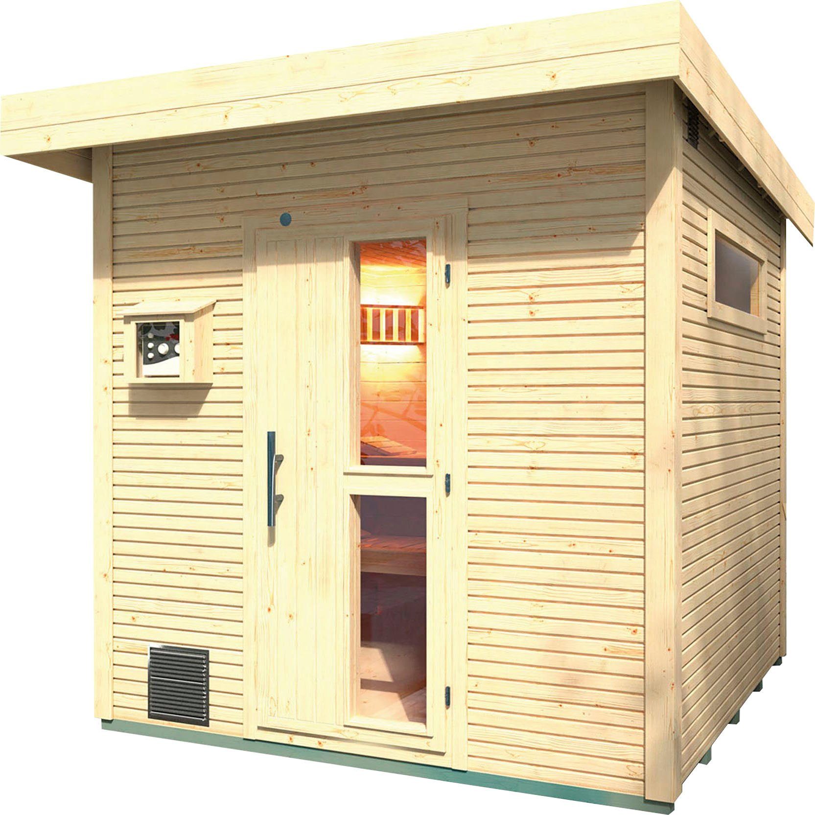 weka Saunahaus Kuopio, BxTxH: 263 x 298 x 253 cm, 45 mm, (Set) 9 kW Bio-Ofen mit analoger Steuerung