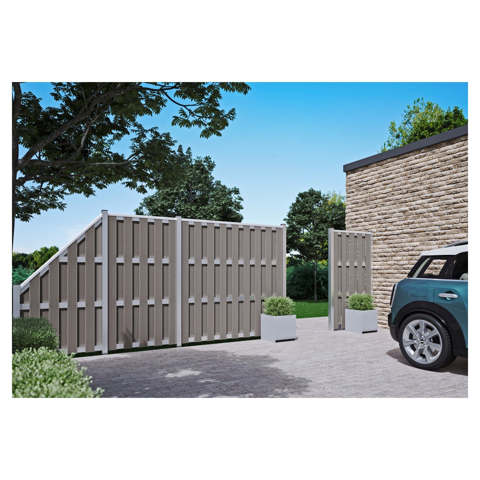 Gartenzaun JINAN-Serie silbergrau / WPC Sichtschutzzaun