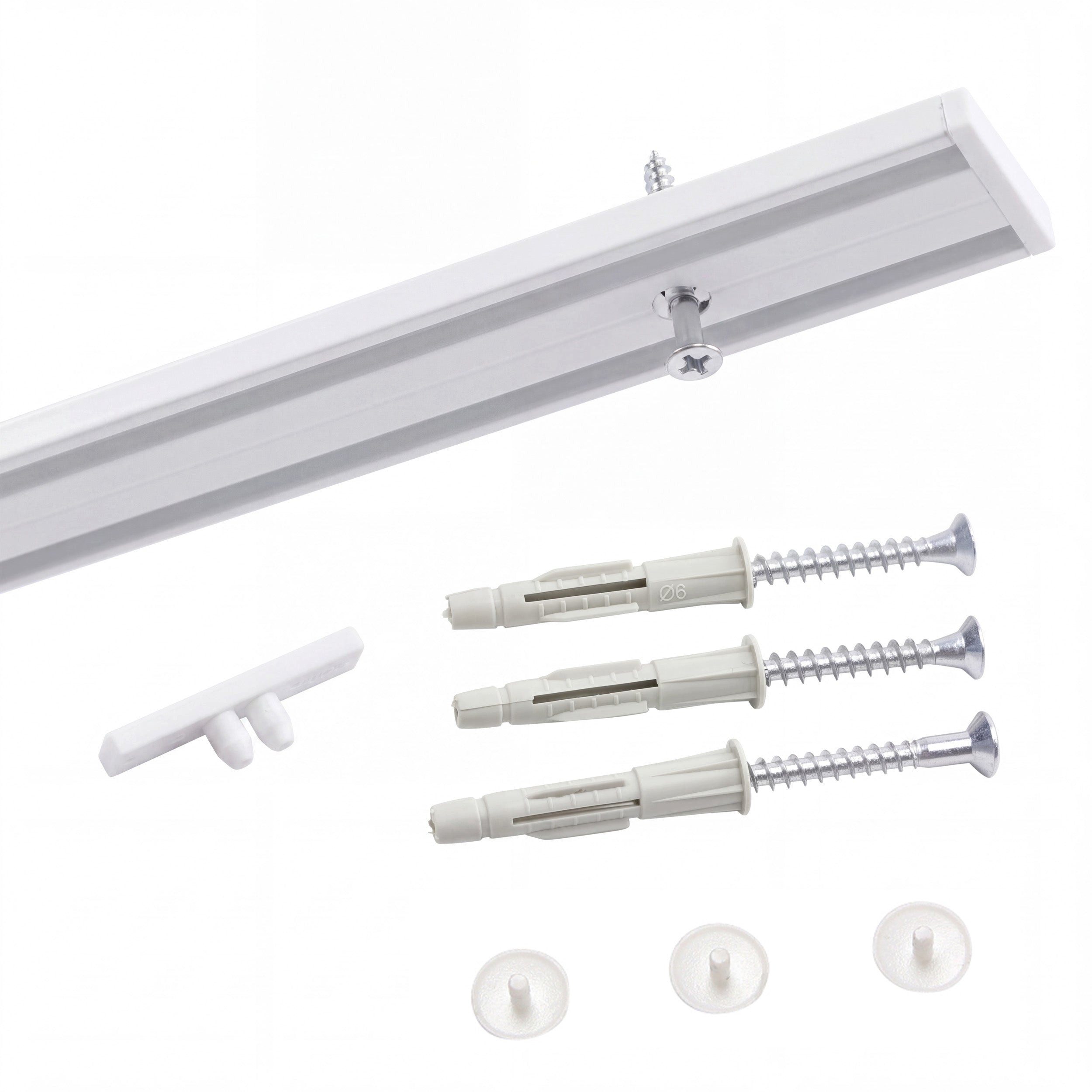 Deco-Raum Gardinenschiene Minimal, 2-läufig, kürzbar, Wunschmaßlänge, Deckenmontage, verschraubt, Aluminium, Komplett-Set vorgebohrt