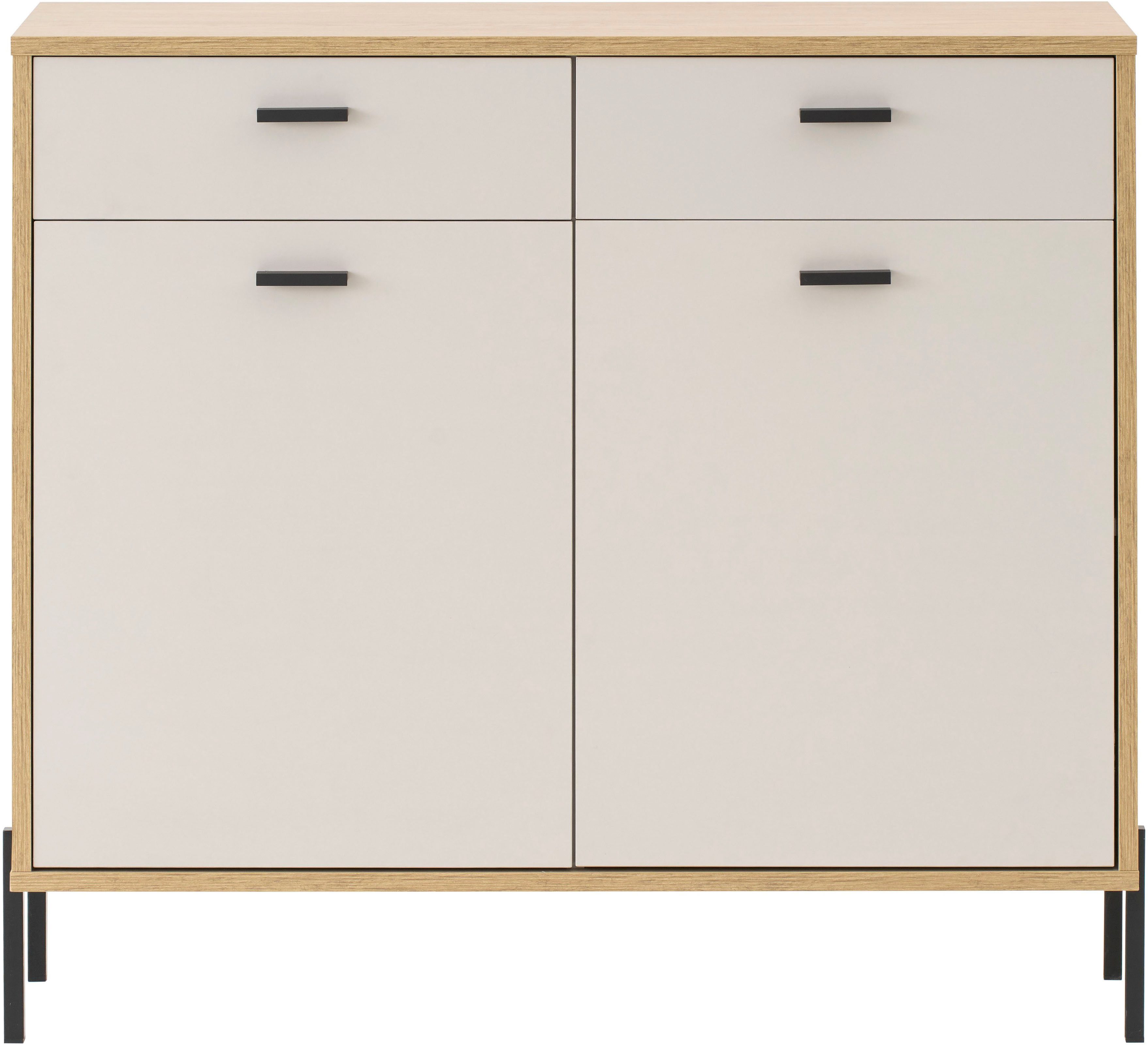 Home affaire Sideboard Fredericia, moderne Kommode, Schrank in Kaschmir, 115 cm breit, zeitlos, schwarze Metallgriffe und -füße, ausreichend Stauraum