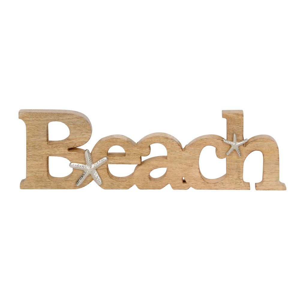 Deko-Schriftzug Schriftzug STARFISH BEACH braun silber aus Holz mit Seesternen Strandh